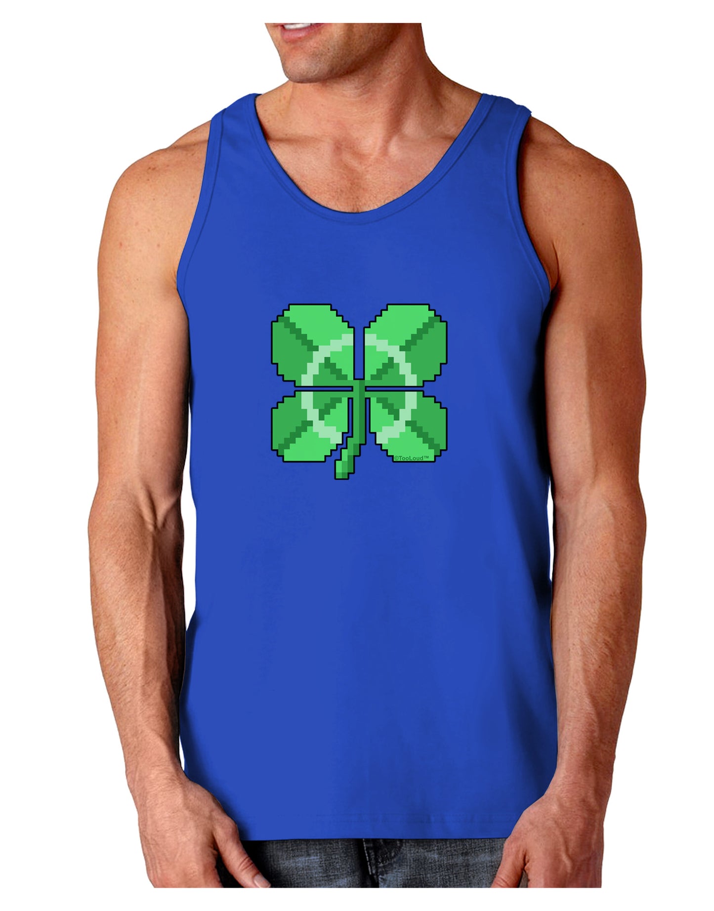 Pixel Four Leaf Clover Dark Loose Tank Top-Mens Loose Tank Top-TooLoud-Royal Blue-Small-Davson Sales