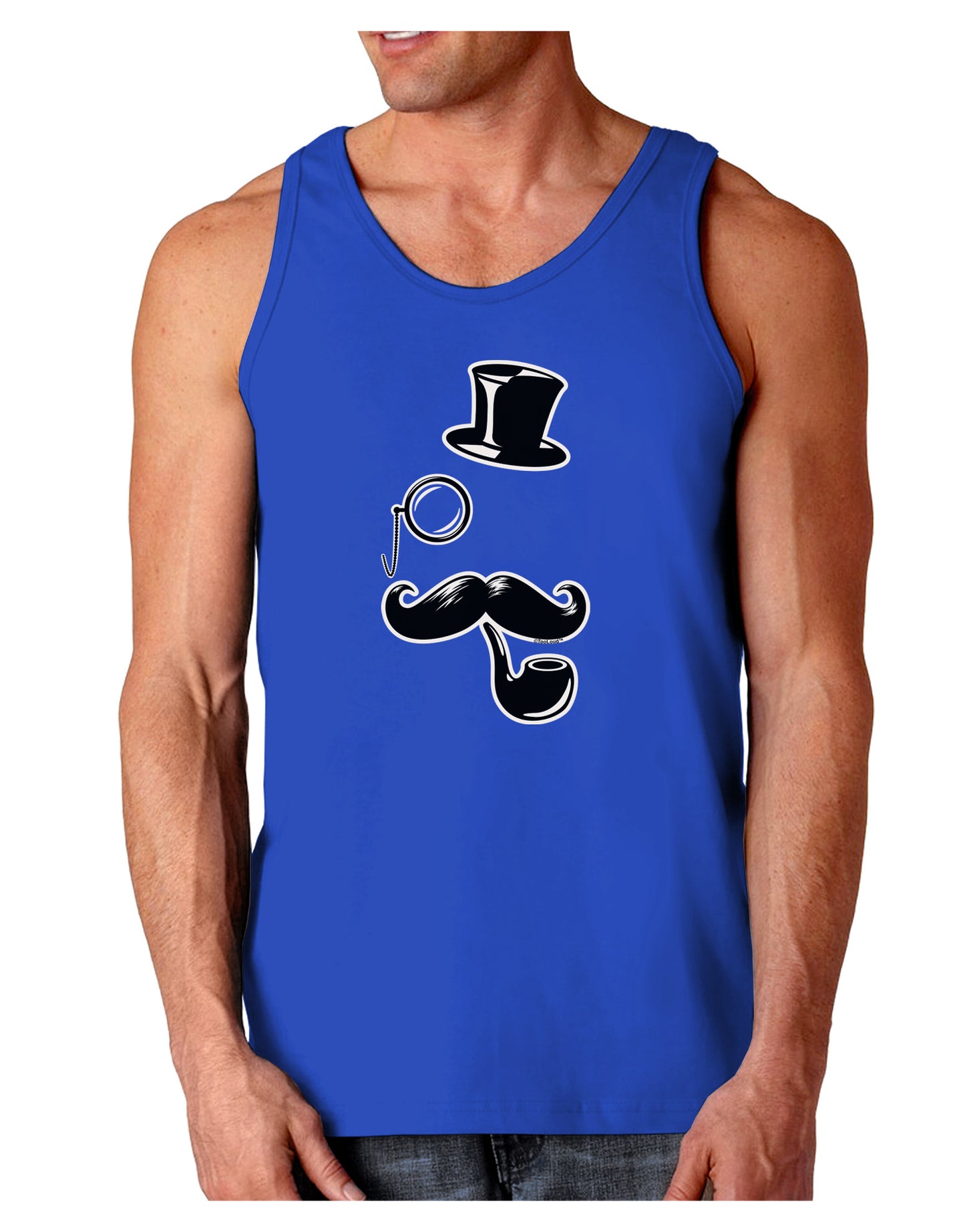Tophat Mustache Pipe and Monocle Dark Loose Tank Top-Mens Loose Tank Top-TooLoud-Royal Blue-Small-Davson Sales