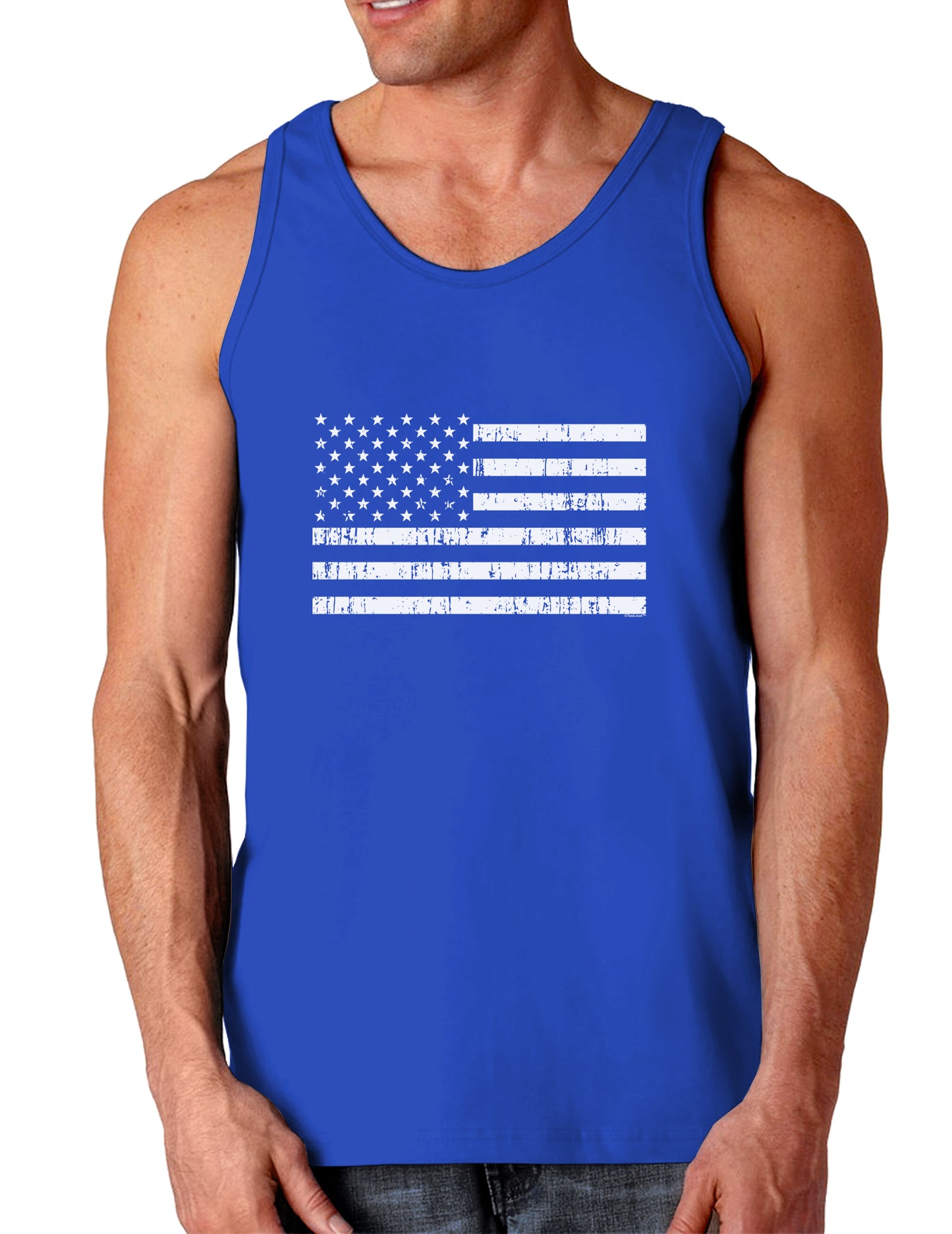 Distressed Black and White American Flag Dark Loose Tank Top-Mens Loose Tank Top-TooLoud-Royal Blue-Small-Davson Sales
