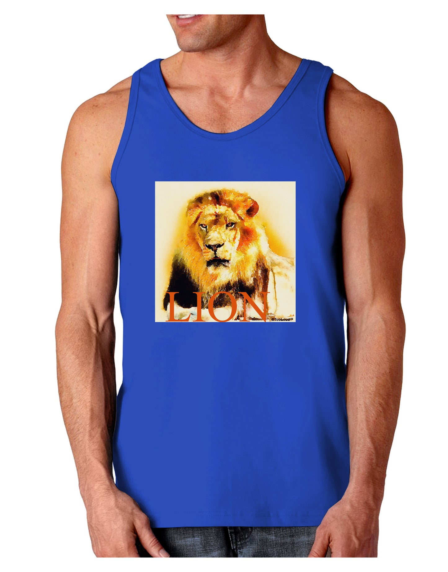 Lion Watercolor 4 Text Dark Loose Tank Top-Mens Loose Tank Top-TooLoud-Royal Blue-Small-Davson Sales