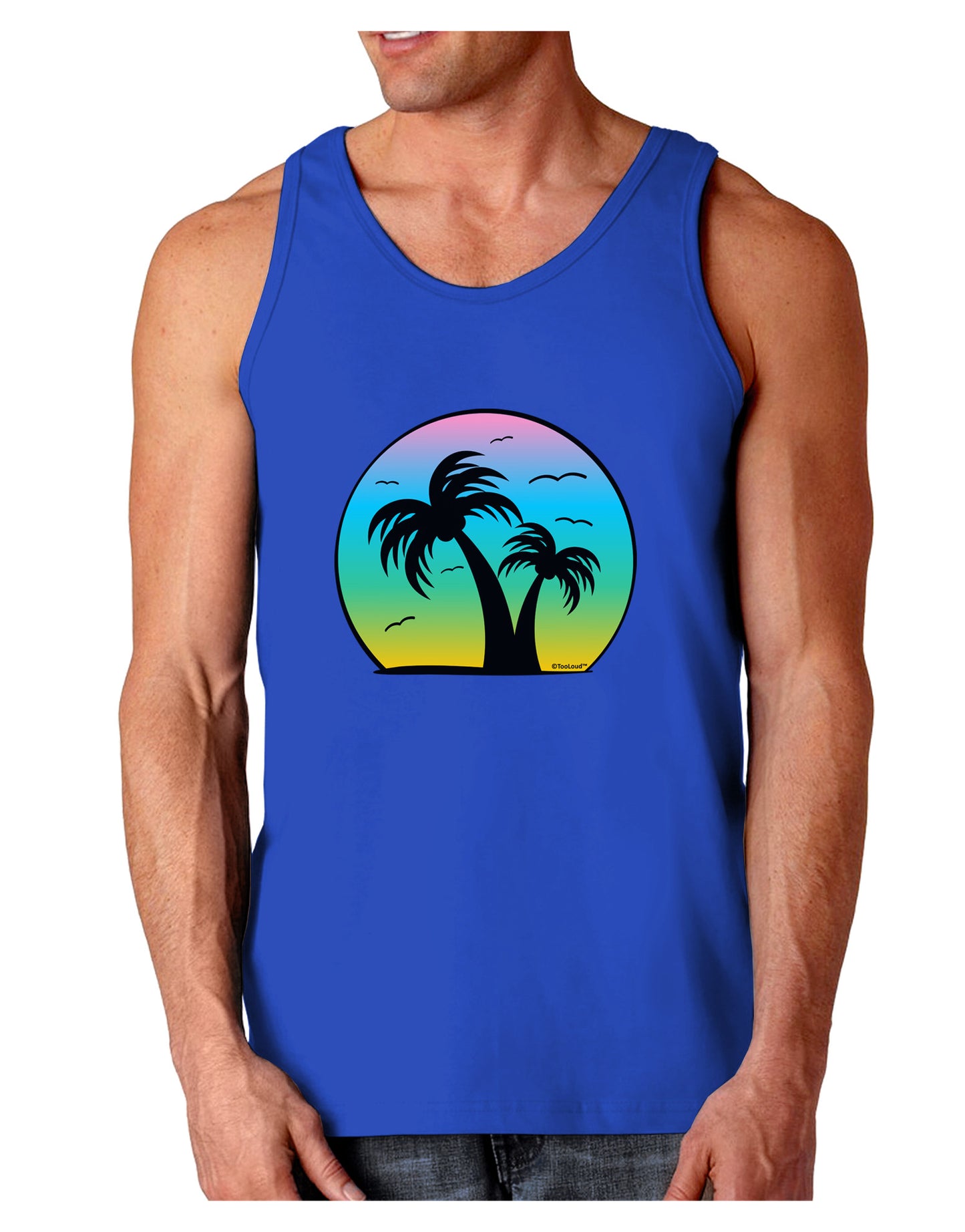 Palm Trees Silhouette - Beach Sunset Design Dark Loose Tank Top-Mens Loose Tank Top-TooLoud-Royal Blue-Small-Davson Sales