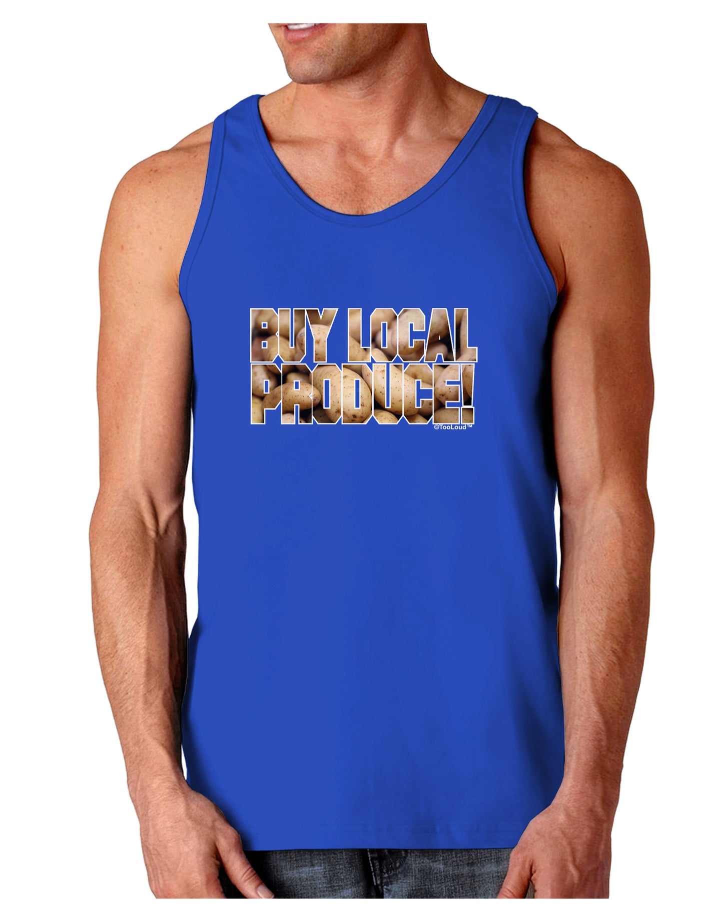 Buy Local Produce Potatoes Text Dark Loose Tank Top-Mens Loose Tank Top-TooLoud-Royal Blue-Small-Davson Sales