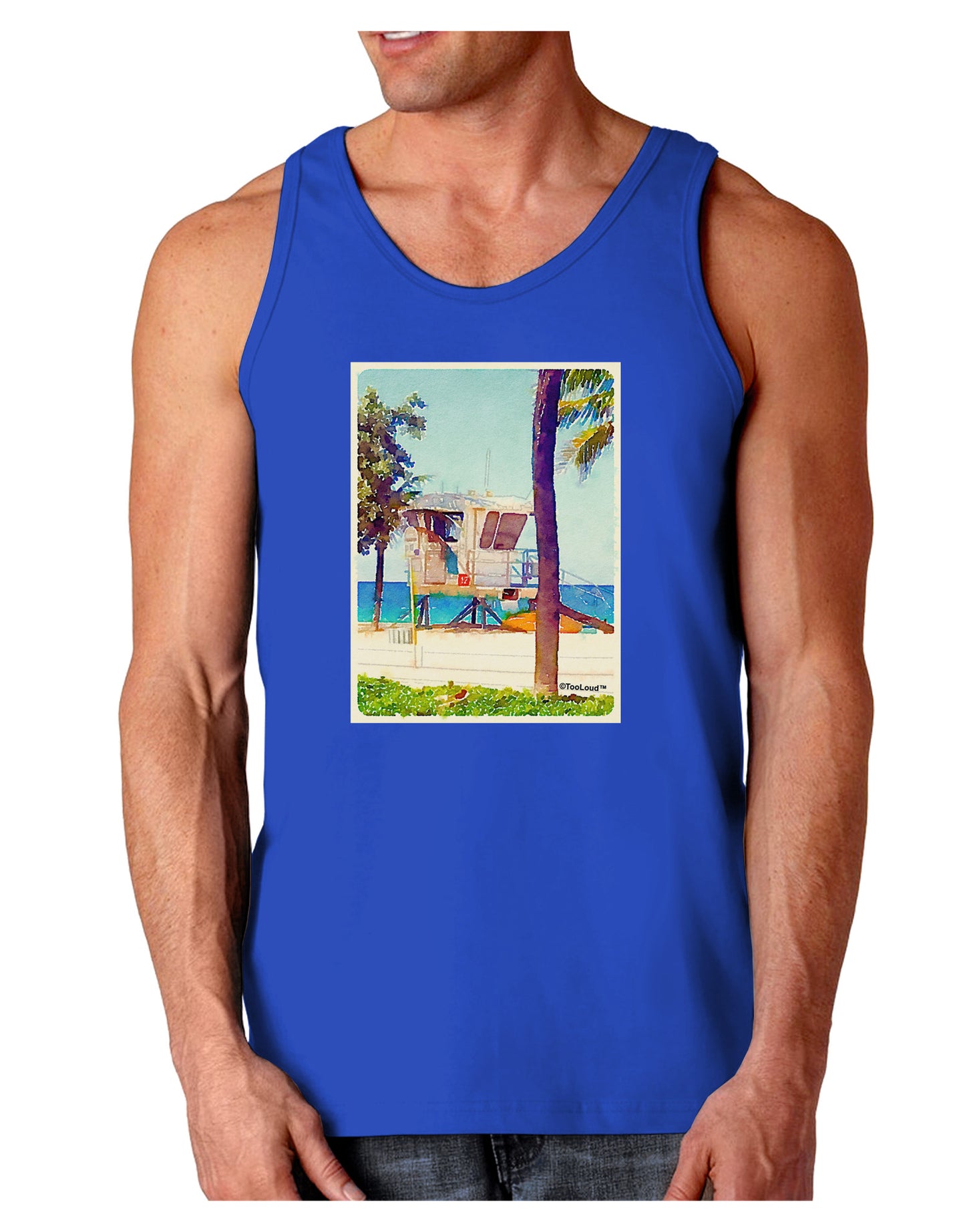 Lifeguard Station Watercolor Dark Loose Tank Top-Mens Loose Tank Top-TooLoud-Royal Blue-Small-Davson Sales
