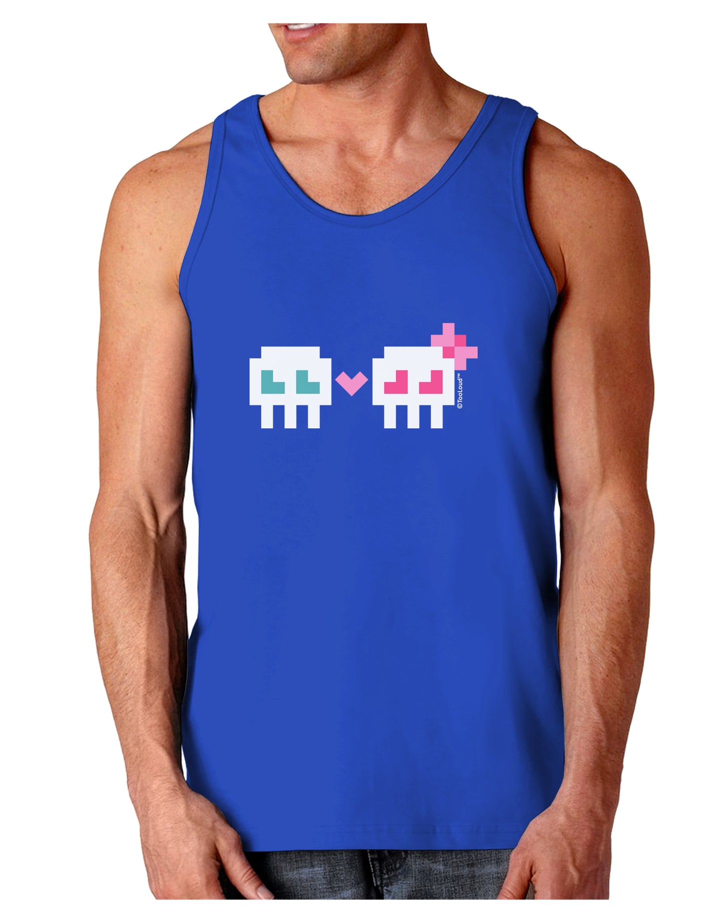 8-Bit Skull Love - Boy and Girl Dark Loose Tank Top-Mens Loose Tank Top-TooLoud-Royal Blue-Small-Davson Sales