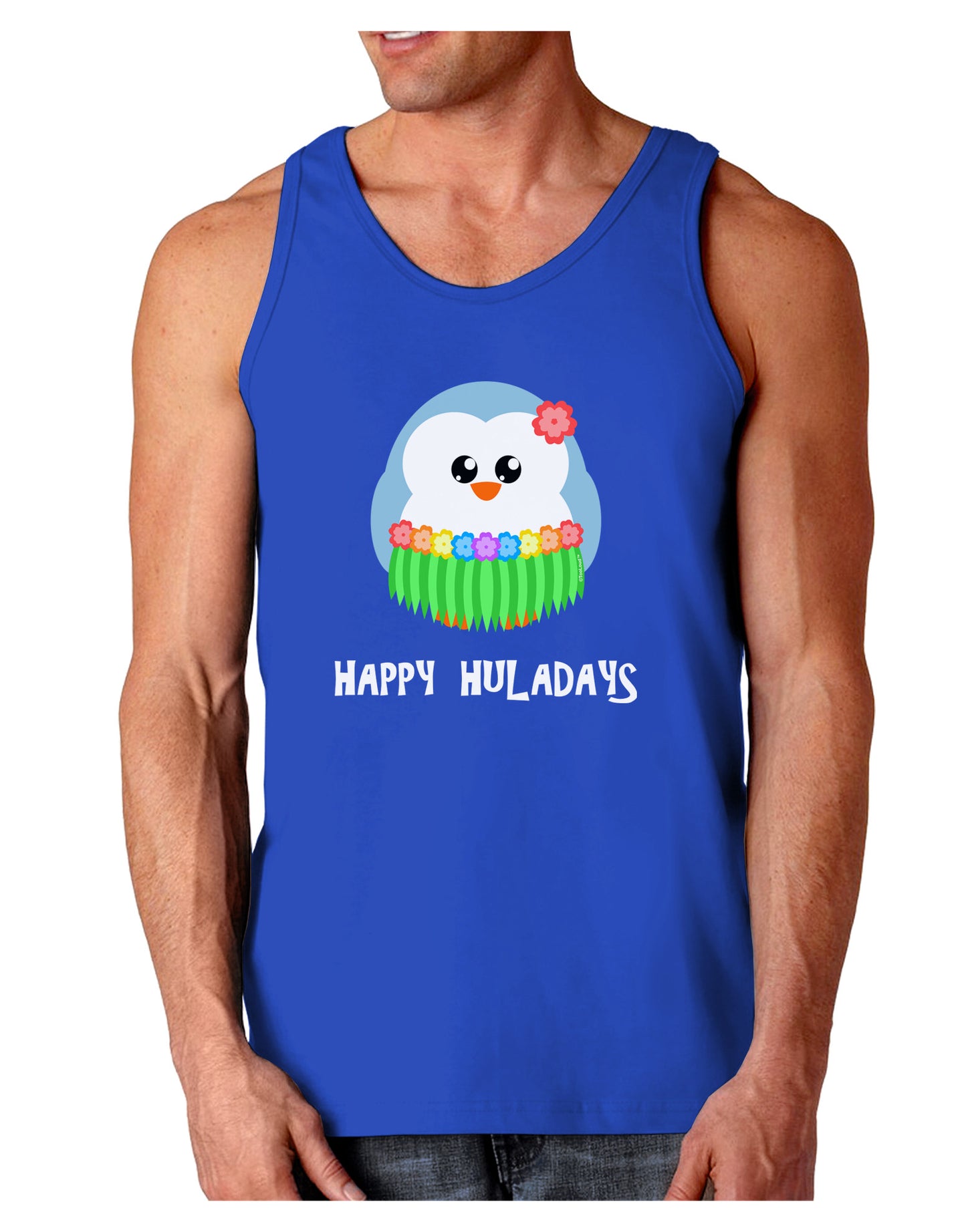 Happy Huladays Holiday Penguin - Christmas Dark Loose Tank Top-Mens Loose Tank Top-TooLoud-Royal Blue-Small-Davson Sales