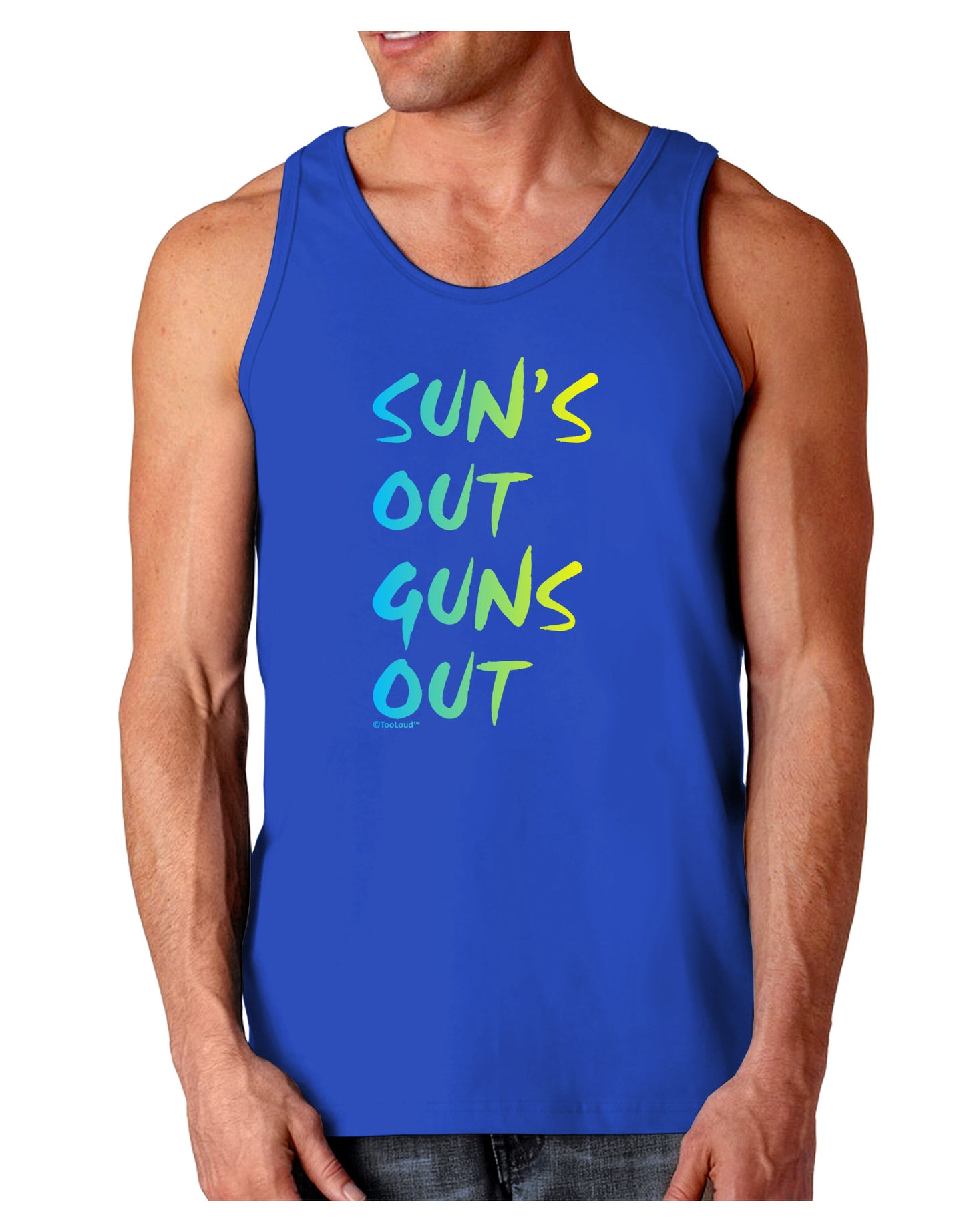 Suns Out Guns Out - Gradient Colors Dark Loose Tank Top-Mens Loose Tank Top-TooLoud-Royal Blue-Small-Davson Sales