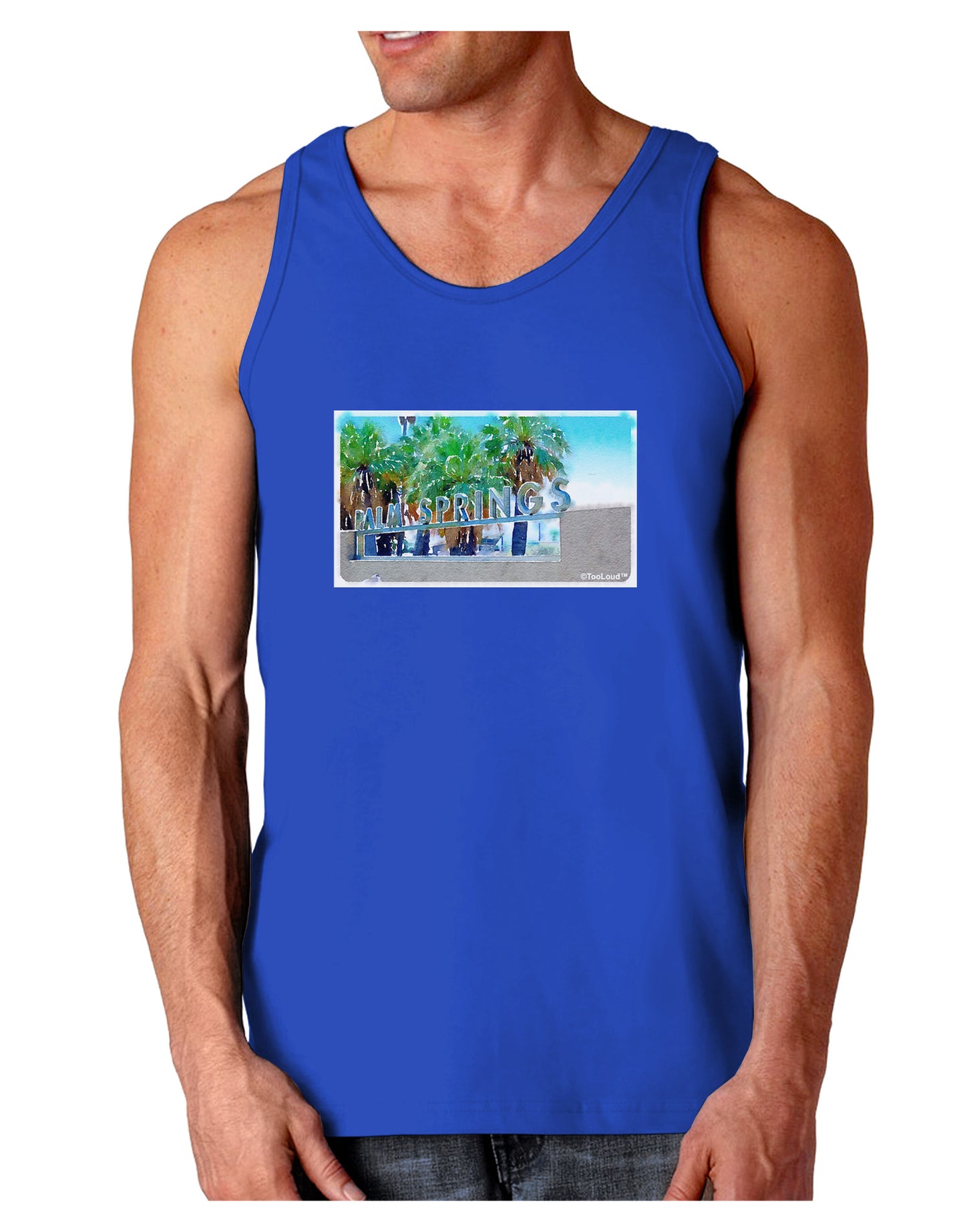 Palm Springs Watercolor Dark Loose Tank Top-Mens Loose Tank Top-TooLoud-Royal Blue-Small-Davson Sales