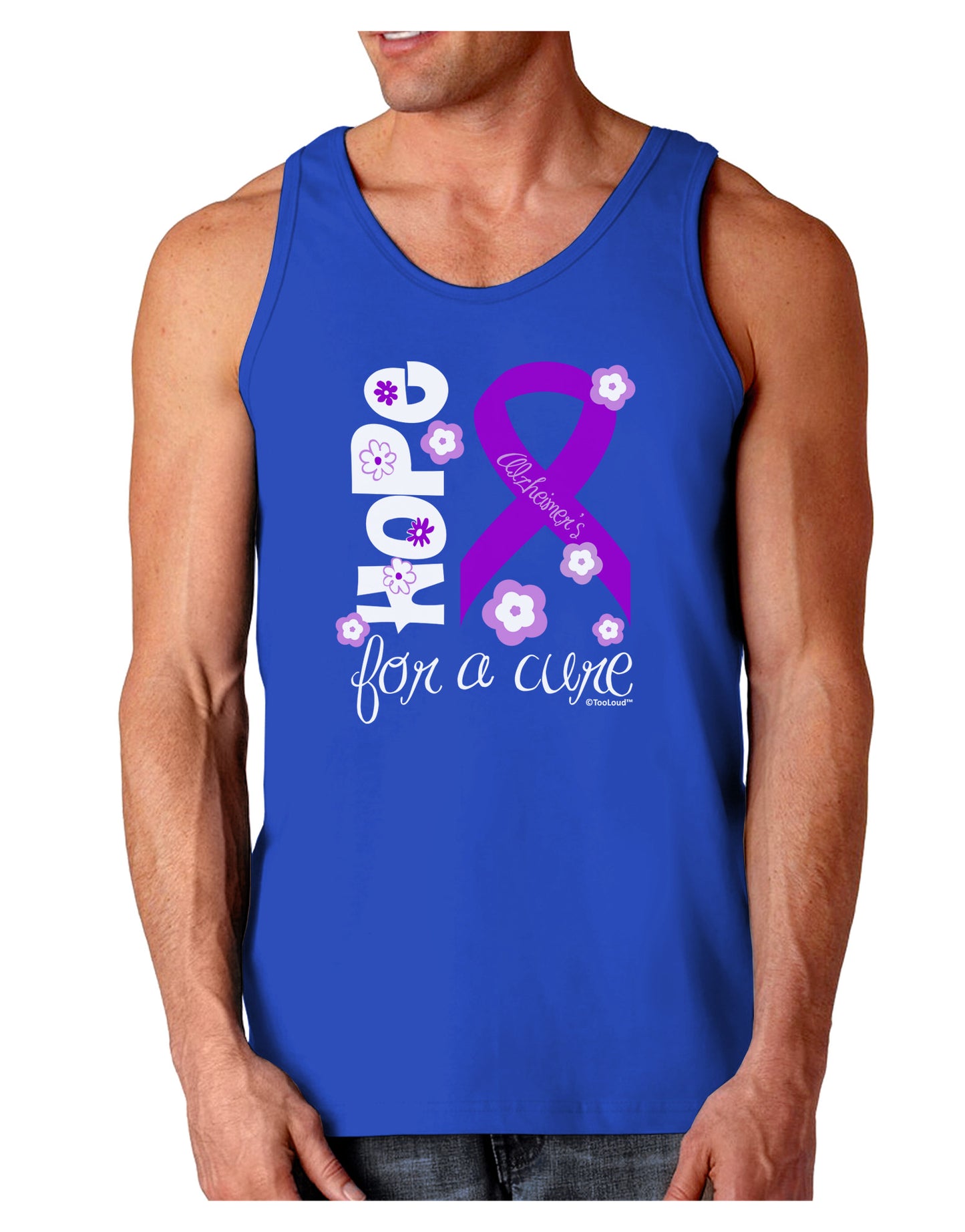 Hope for a Cure - Purple Ribbon Alzheimers Disease - Flowers Dark Loose Tank Top-Mens Loose Tank Top-TooLoud-Royal Blue-Small-Davson Sales