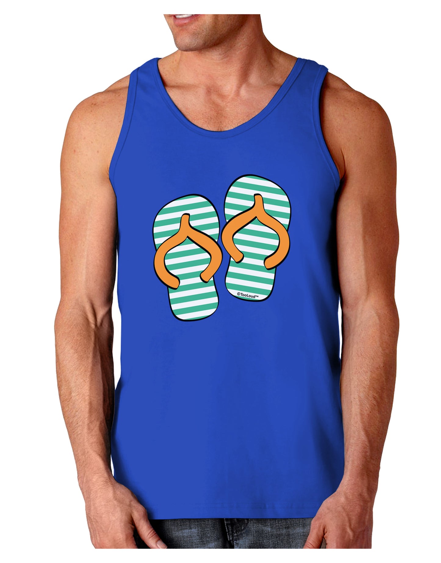 Striped Flip Flops - Teal and Orange Dark Loose Tank Top-Mens Loose Tank Top-TooLoud-Royal Blue-Small-Davson Sales