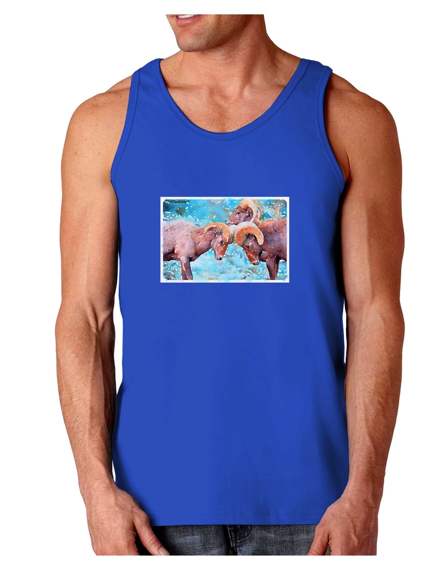 CO Bighorn Head Butt Watercolor Dark Loose Tank Top-Mens Loose Tank Top-TooLoud-Royal Blue-Small-Davson Sales