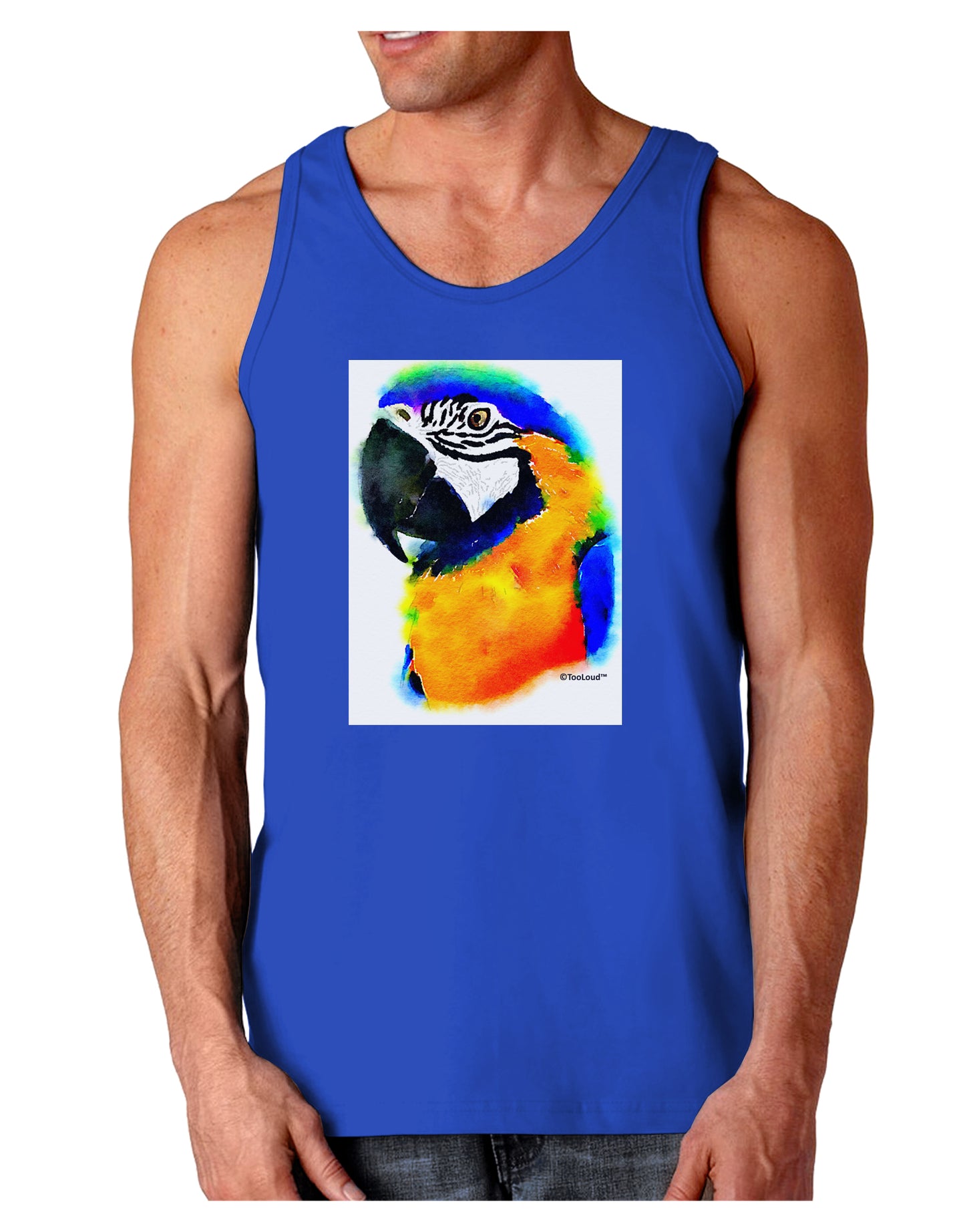 Brightly Colored Parrot Watercolor Dark Loose Tank Top-Mens Loose Tank Top-TooLoud-Royal Blue-Small-Davson Sales