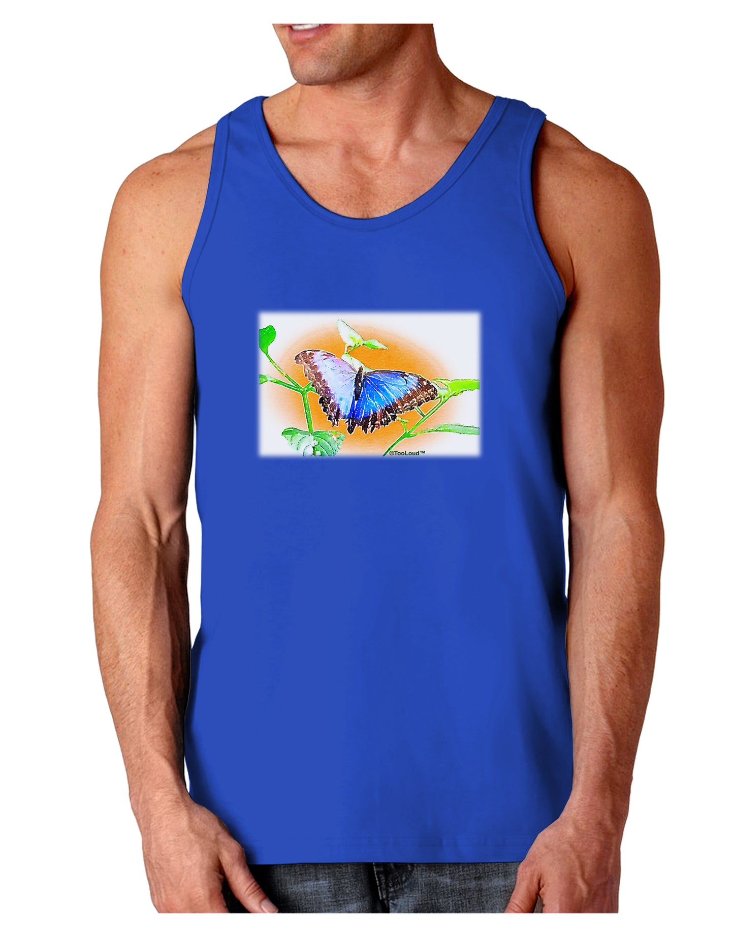 Blue Watercolor Butterfly Dark Loose Tank Top-Mens Loose Tank Top-TooLoud-Royal Blue-Small-Davson Sales