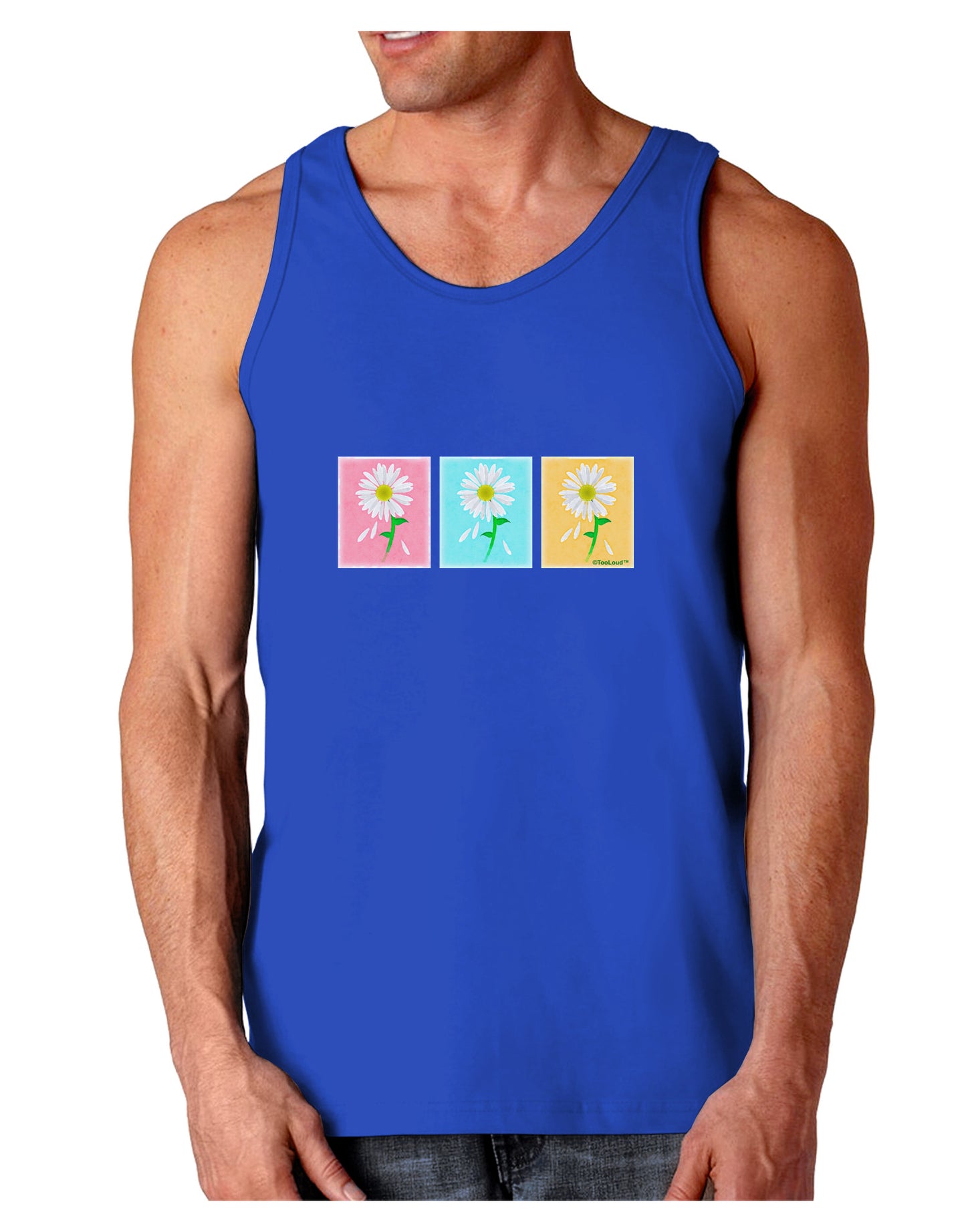 Pretty Daisies Watercolor Dark Loose Tank Top-Mens Loose Tank Top-TooLoud-Royal Blue-Small-Davson Sales