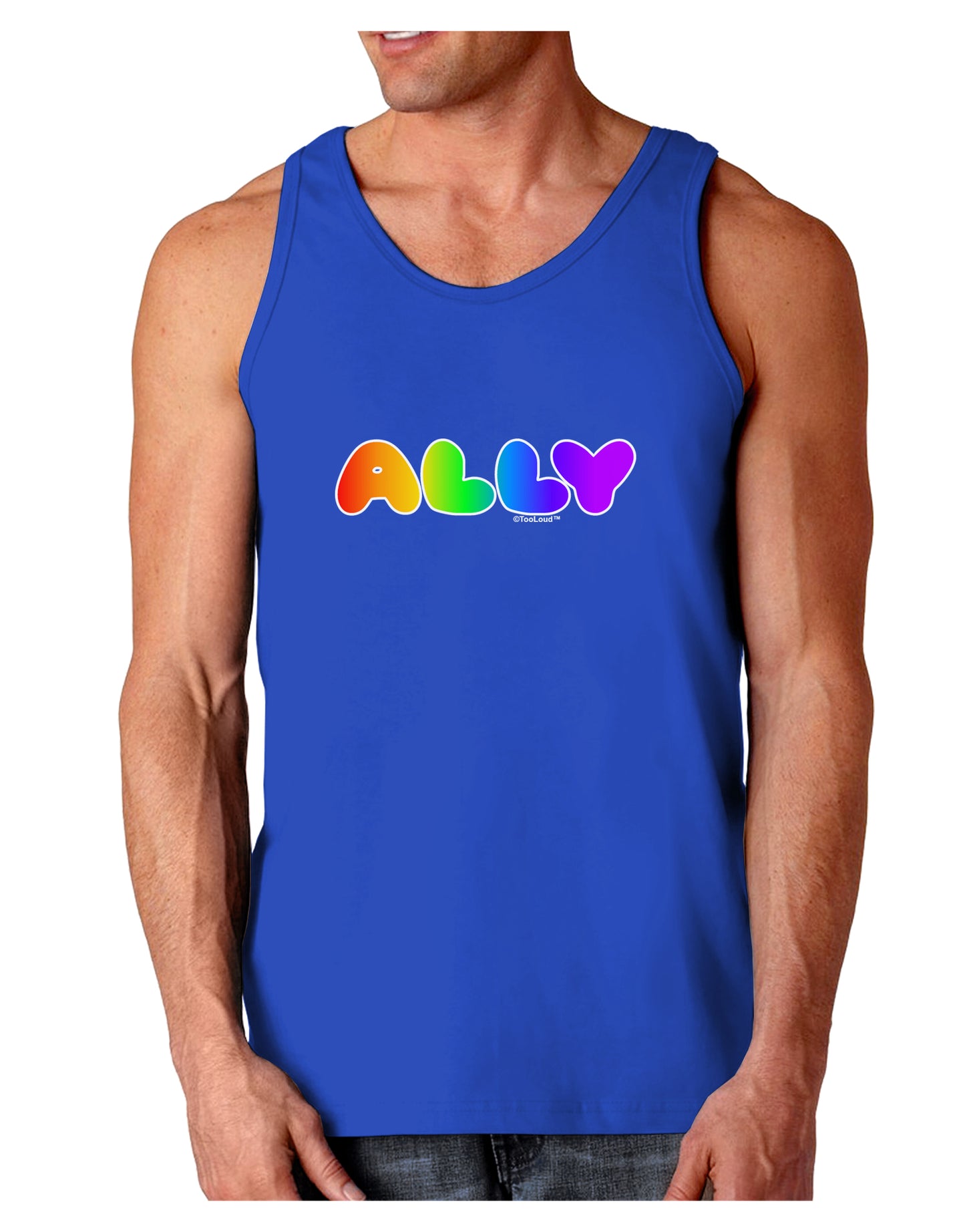 LGBT Ally Rainbow Text Dark Loose Tank Top by TooLoud-Mens Loose Tank Top-TooLoud-Royal Blue-Small-Davson Sales