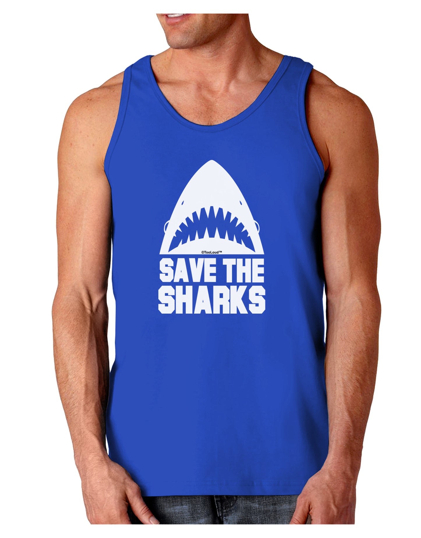 Save The Sharks Dark Loose Tank Top-Mens Loose Tank Top-TooLoud-Royal Blue-Small-Davson Sales