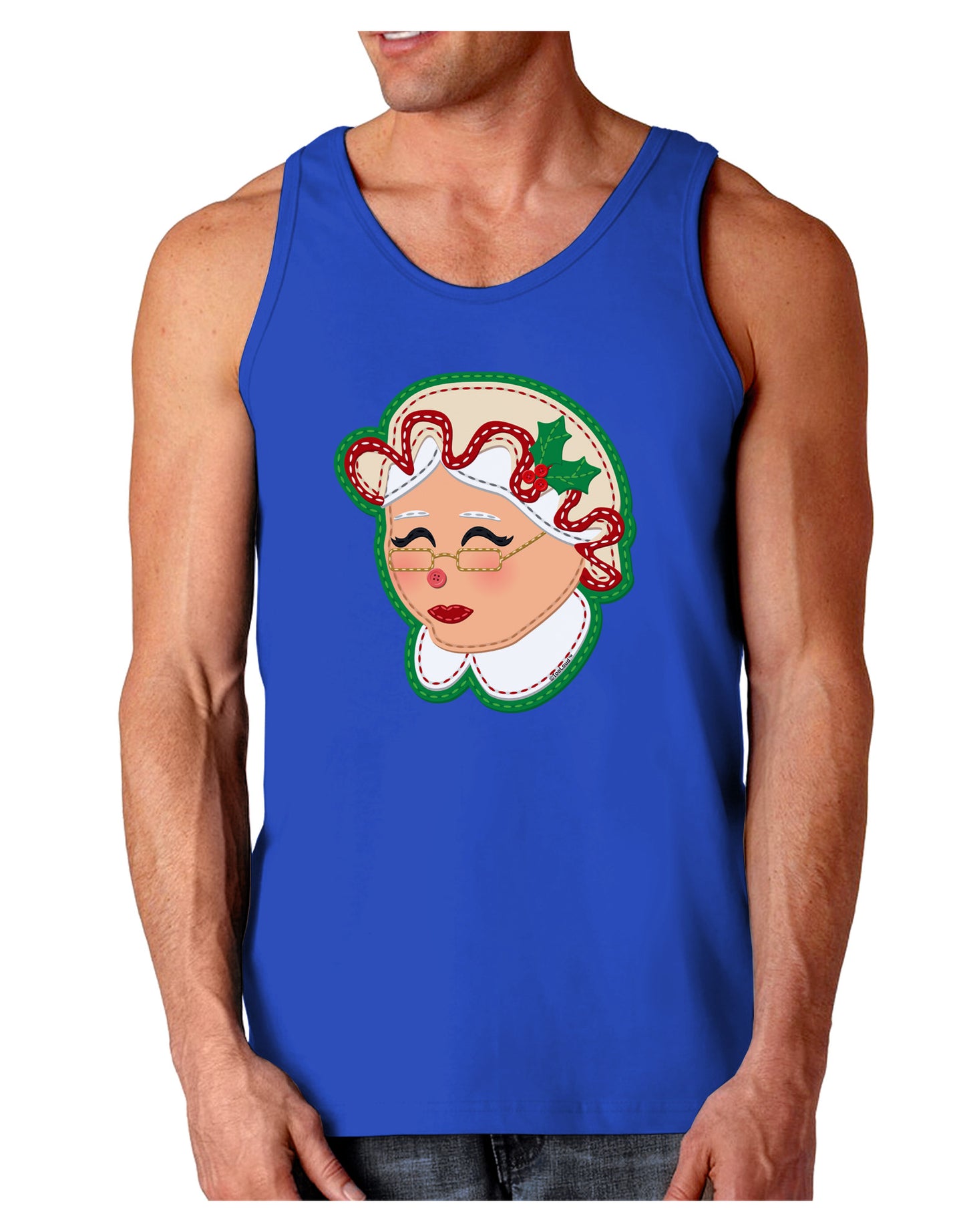 Cute Mrs Claus Face Faux Applique Dark Loose Tank Top-Mens Loose Tank Top-TooLoud-Royal Blue-Small-Davson Sales