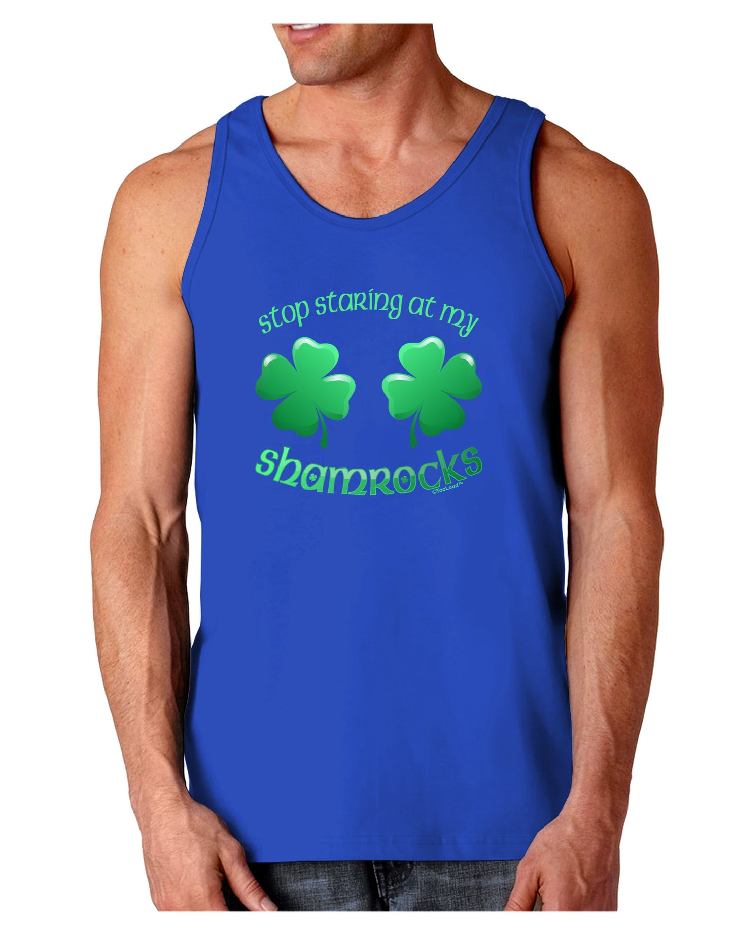 Stop Staring At My Shamrocks Dark Loose Tank Top-Mens Loose Tank Top-TooLoud-Royal Blue-Small-Davson Sales