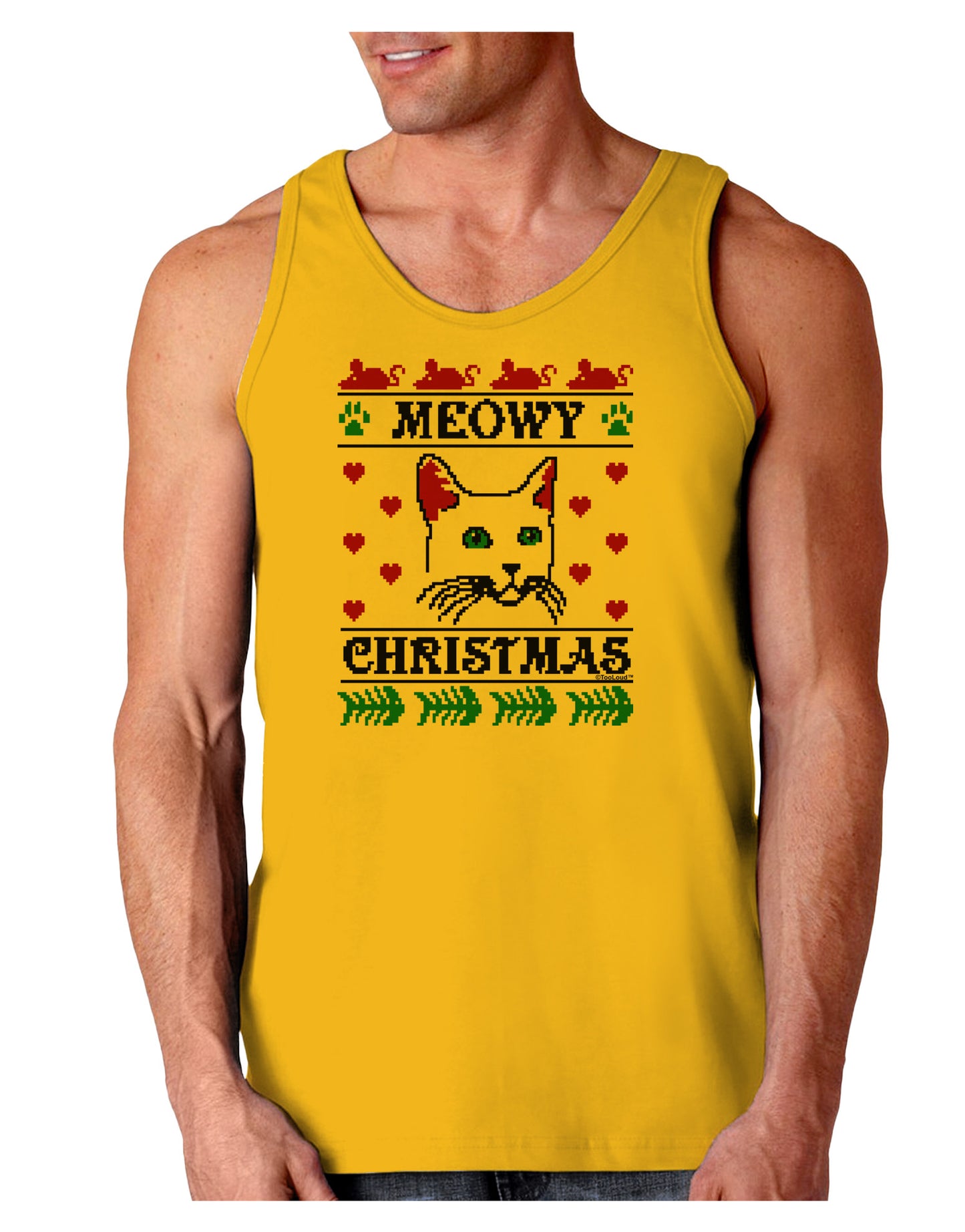 Meowy Christmas Cat Knit Look Loose Tank Top by-Loose Tank Top-TooLoud-Gold-Small-Davson Sales
