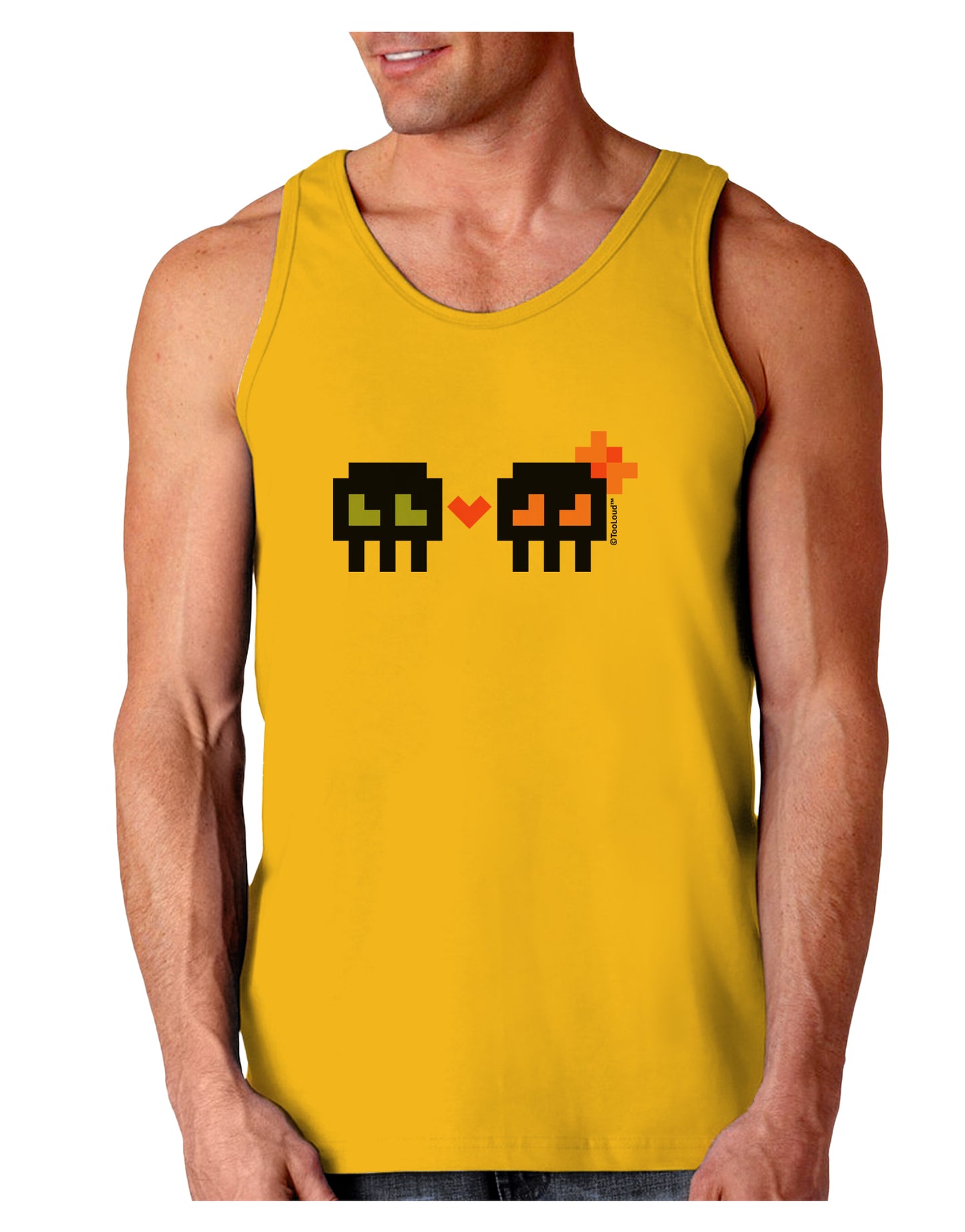 8-Bit Skull Love - Boy and Girl Loose Tank Top-Loose Tank Top-TooLoud-Gold-Small-Davson Sales