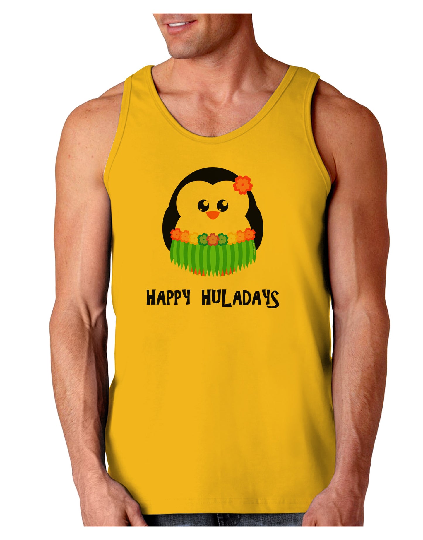 Happy Huladays Holiday Penguin - Christmas Loose Tank Top-Loose Tank Top-TooLoud-Gold-Small-Davson Sales