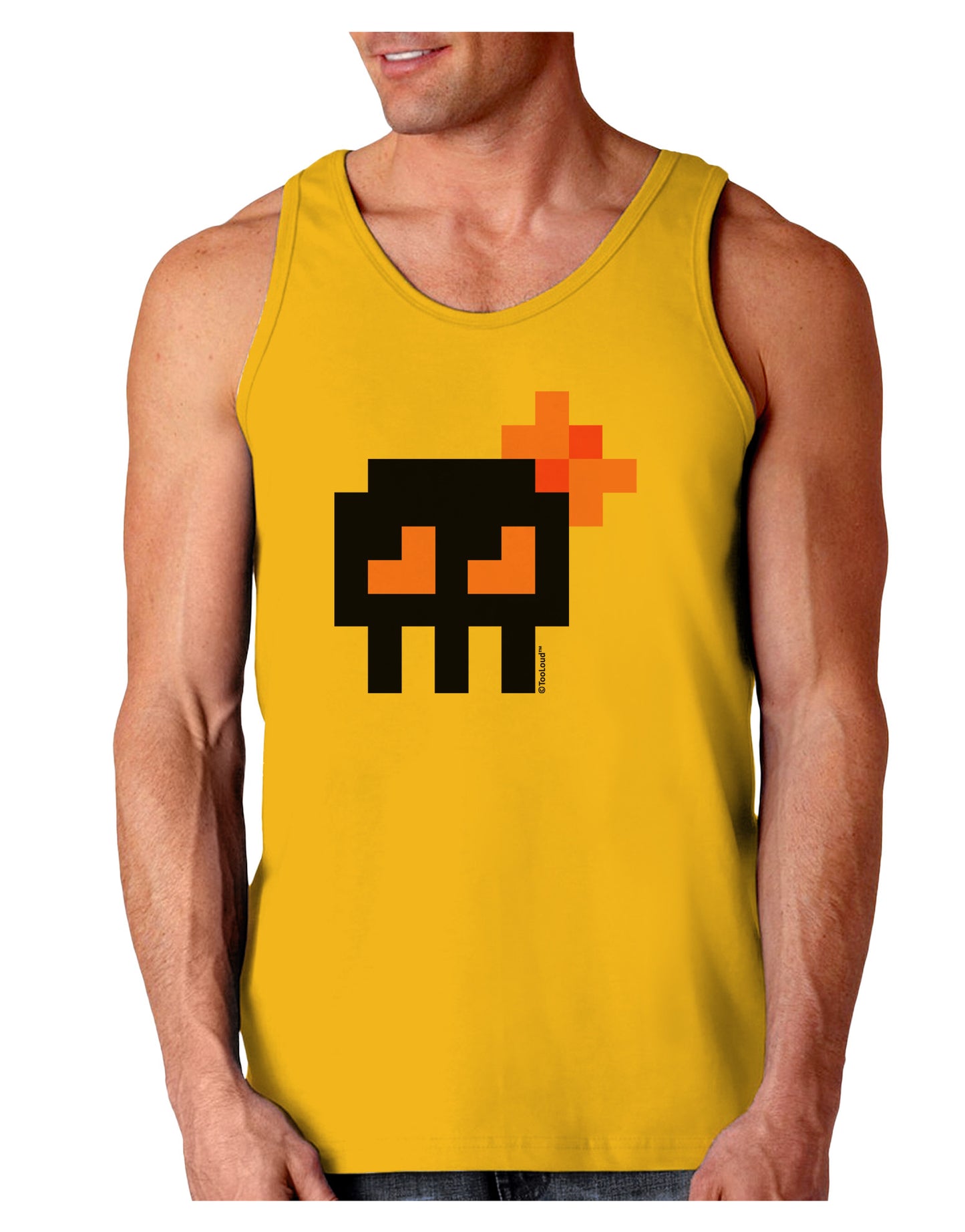 Retro 8-Bit Skull with Pink Bow Loose Tank Top-Loose Tank Top-TooLoud-Gold-Small-Davson Sales