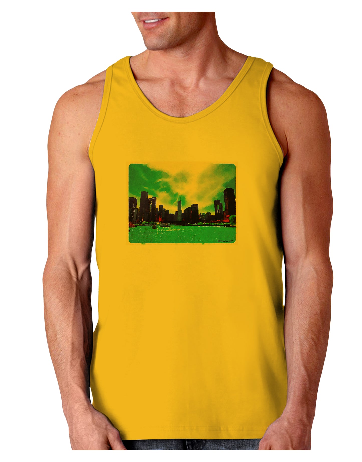 Chicago Skyline Watercolor Loose Tank Top-Loose Tank Top-TooLoud-Gold-Small-Davson Sales