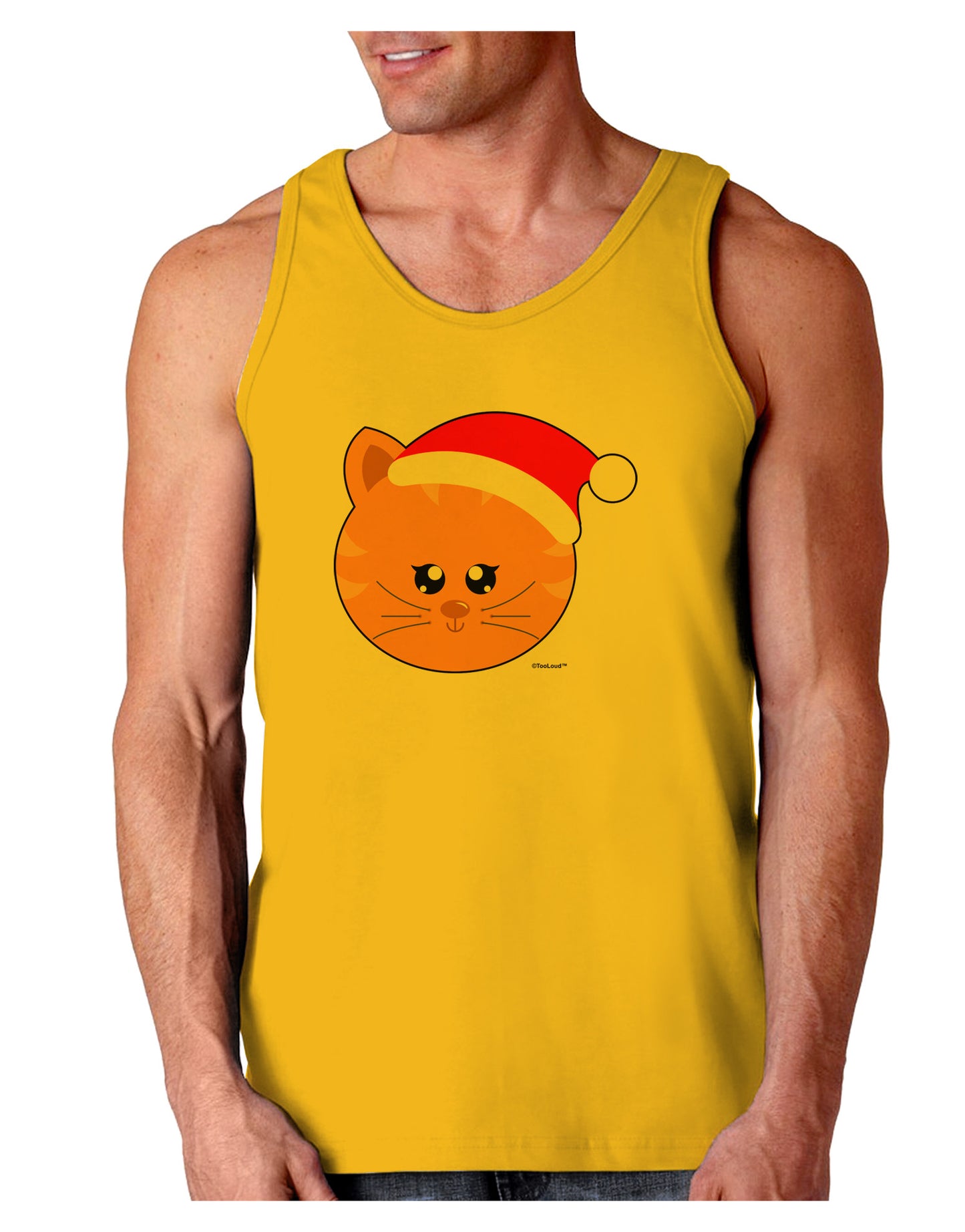 Cute Christmas Cat Santa Hat Loose Tank Top-Loose Tank Top-TooLoud-Gold-Small-Davson Sales