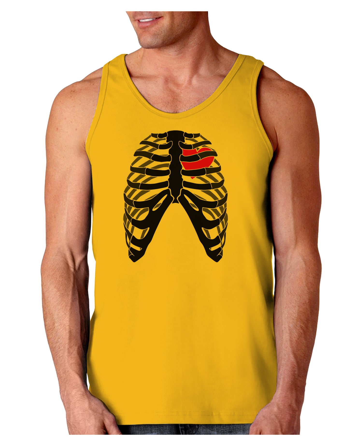 Black Skeleton Bones Ribcage with Heart Loose Tank Top-Loose Tank Top-TooLoud-Gold-Small-Davson Sales