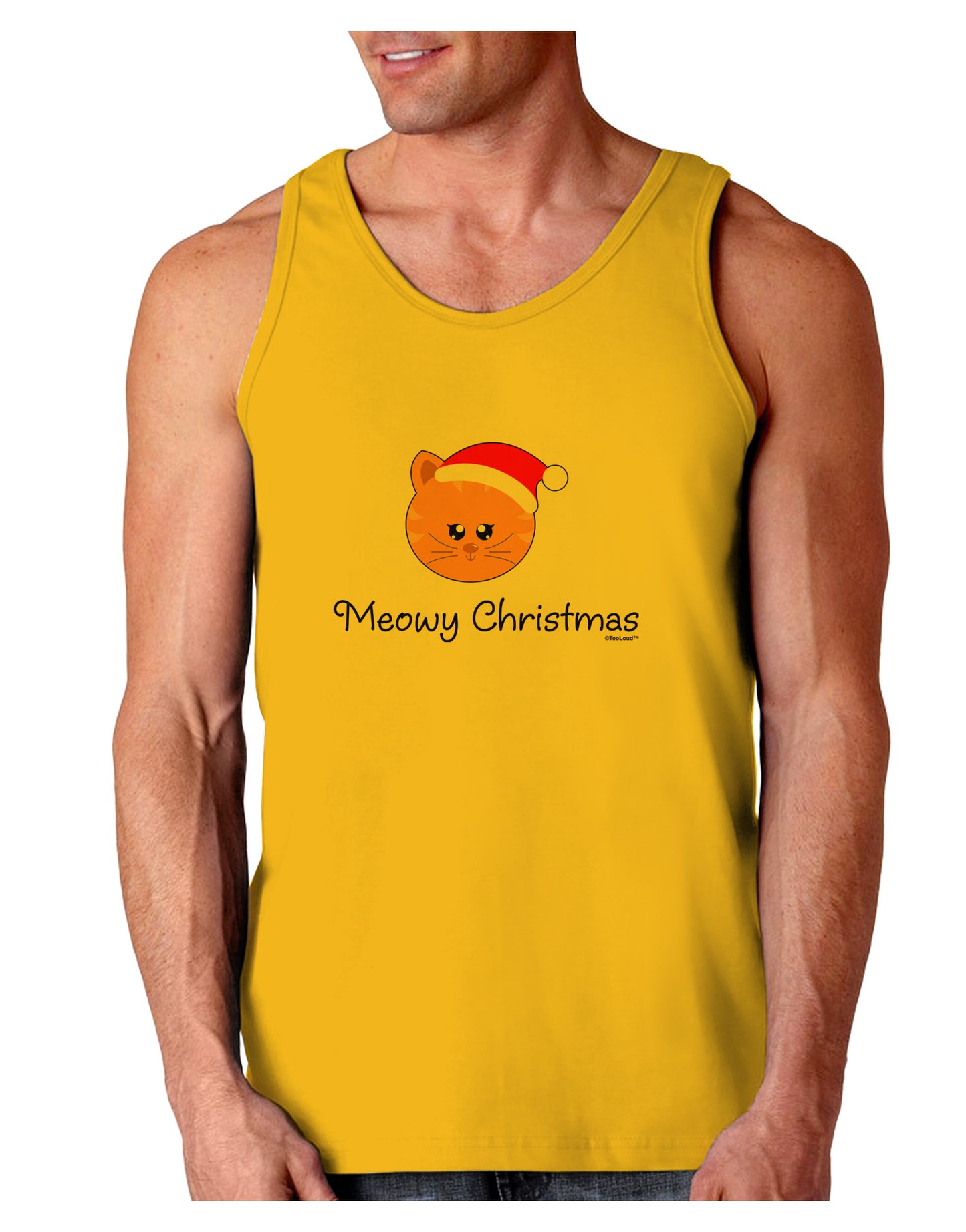 Meowy Christmas Cute Cat Santa Hat Loose Tank Top-Loose Tank Top-TooLoud-Gold-Small-Davson Sales