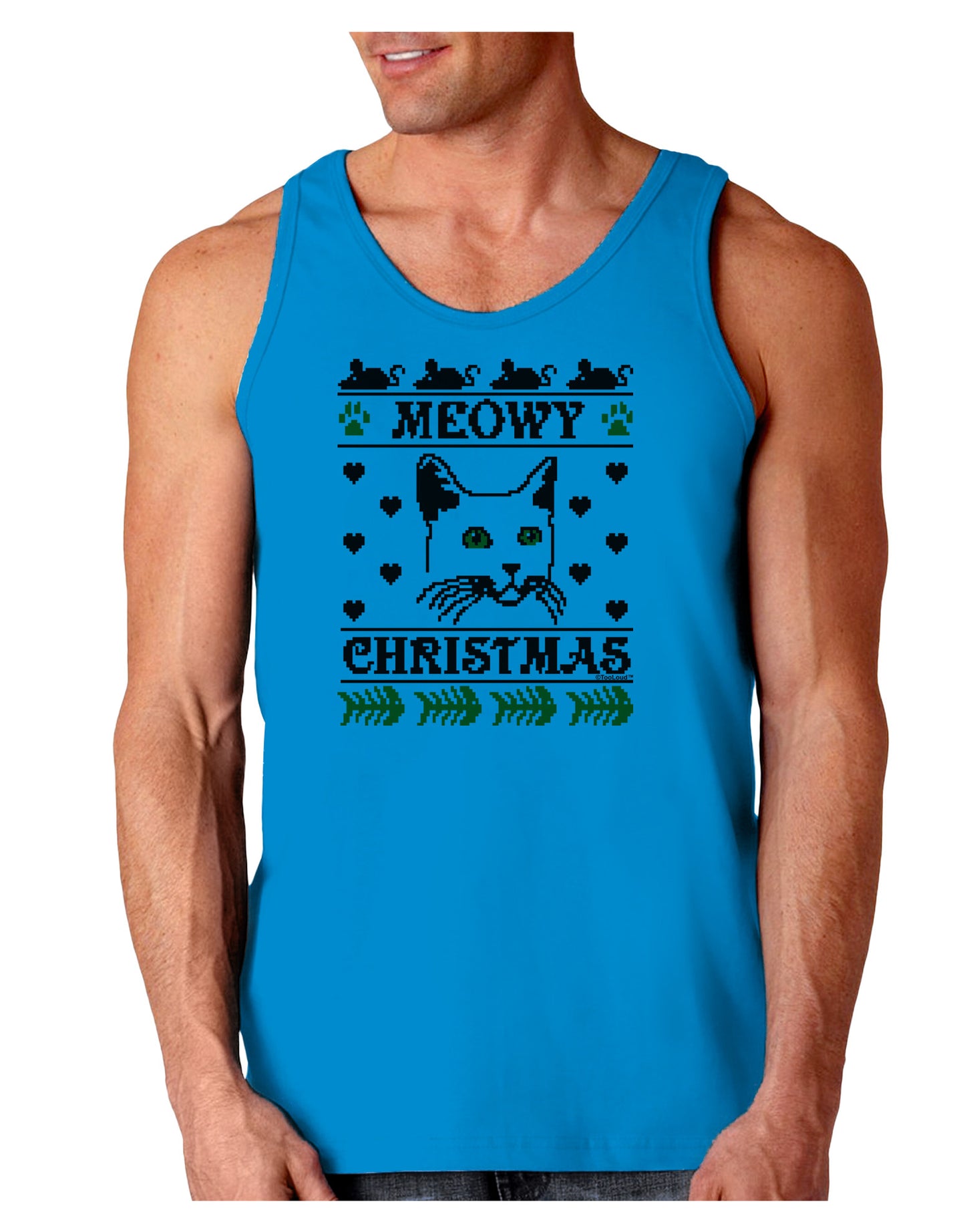 Meowy Christmas Cat Knit Look Loose Tank Top by-Loose Tank Top-TooLoud-Sapphire-Small-Davson Sales