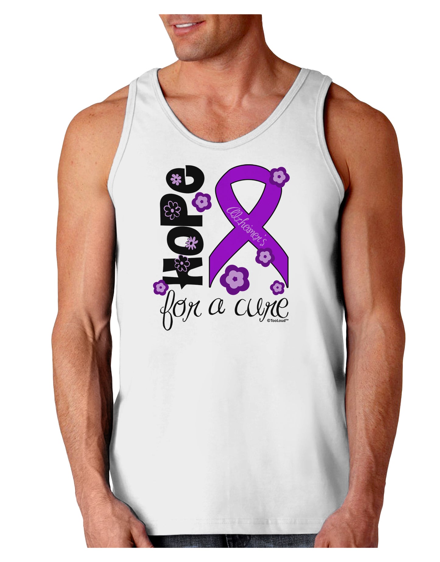 Hope for a Cure - Purple Ribbon Alzheimers Disease - Flowers Loose Tank Top-Loose Tank Top-TooLoud-White-Small-Davson Sales