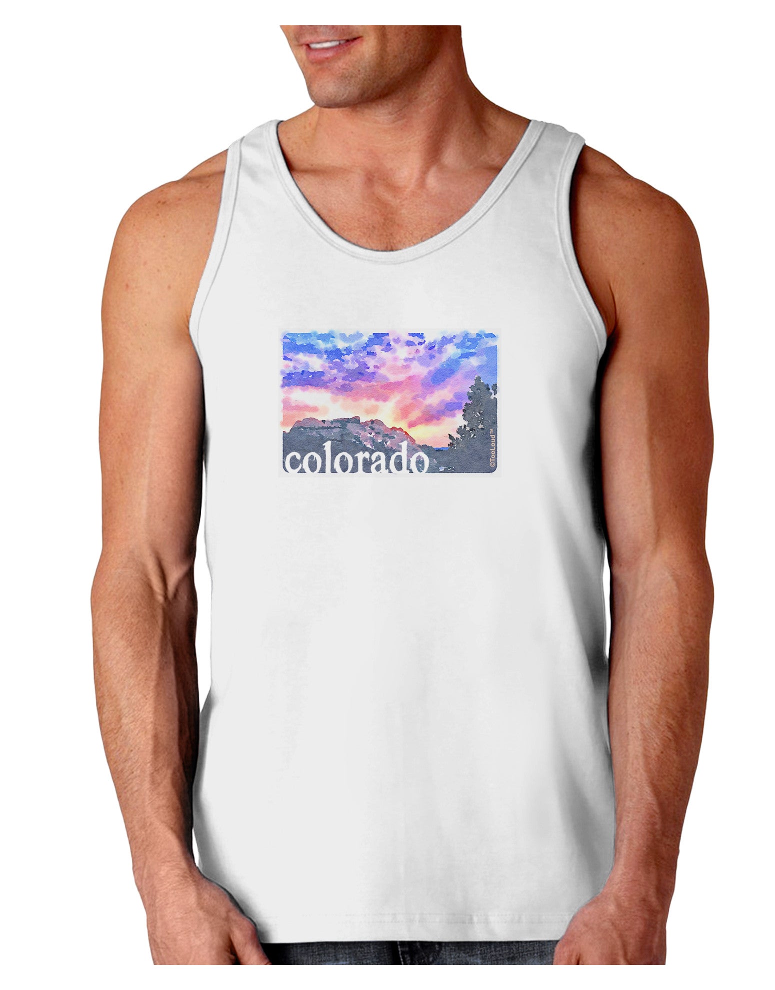 CO Rainbow Sunset Watercolor Text Loose Tank Top-Loose Tank Top-TooLoud-White-Small-Davson Sales