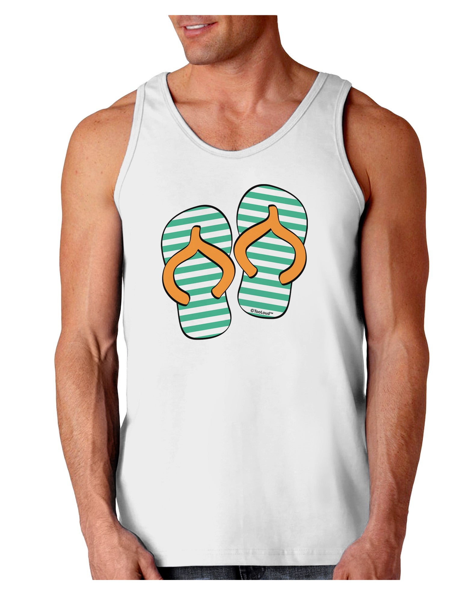 Striped Flip Flops - Teal and Orange Loose Tank Top-Loose Tank Top-TooLoud-White-Small-Davson Sales