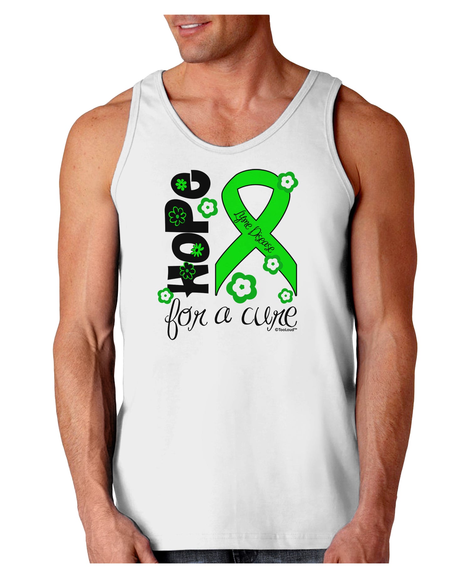 Hope for a Cure - Lime Green Ribbon Lyme Disease - Flowers Loose Tank Top-Loose Tank Top-TooLoud-White-Small-Davson Sales