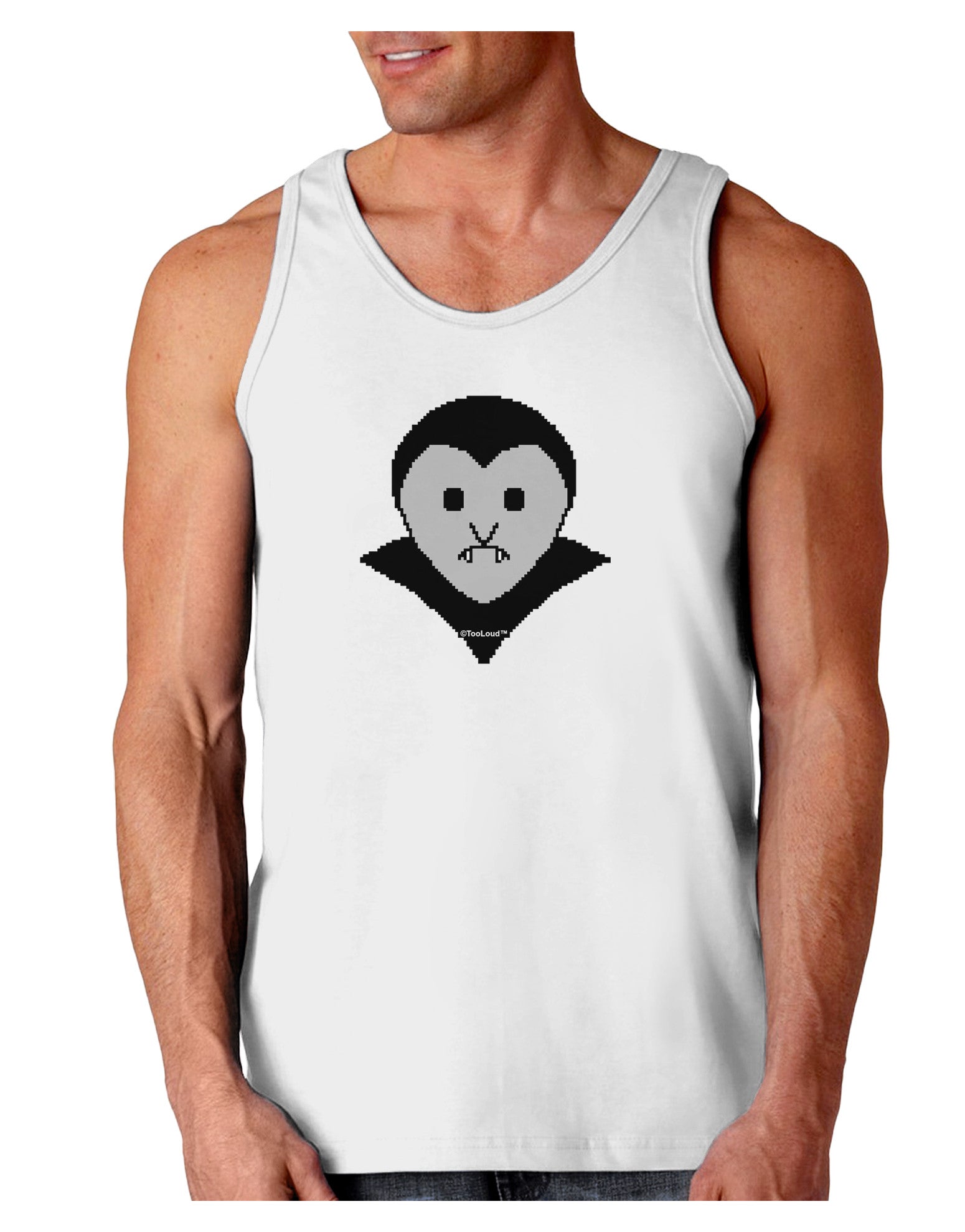 Cute Pixel Vampire Male Loose Tank Top-Loose Tank Top-TooLoud-White-Small-Davson Sales