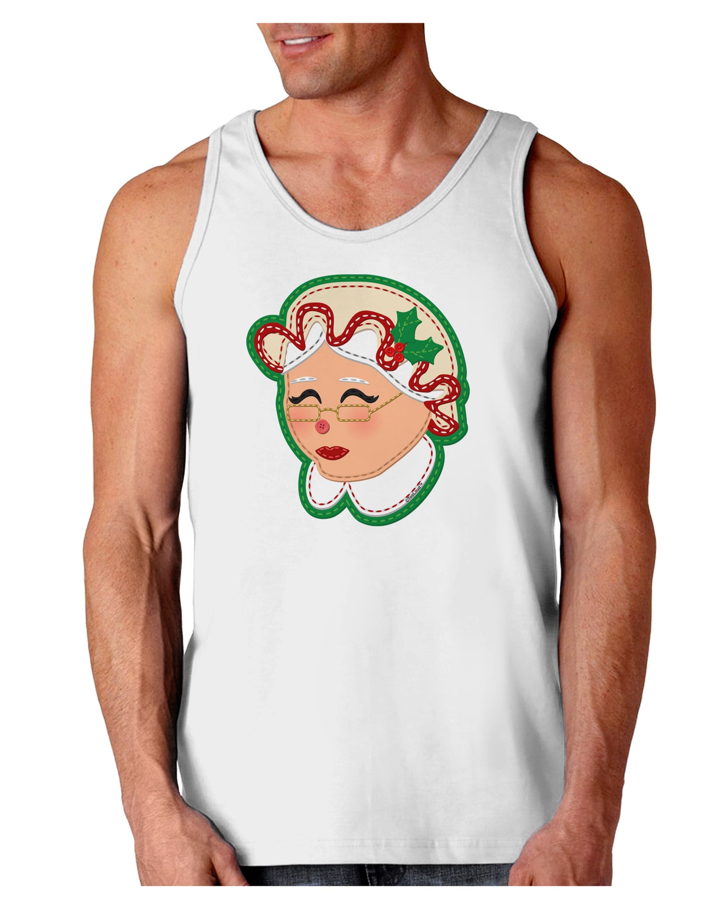 Cute Mrs Claus Face Faux Applique Loose Tank Top-Loose Tank Top-TooLoud-White-Small-Davson Sales
