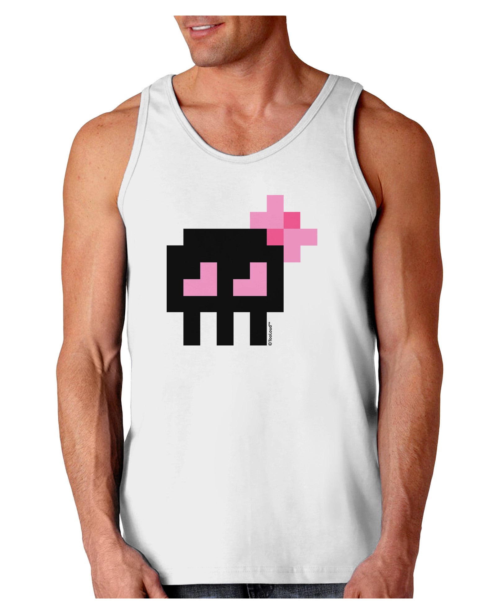 Retro 8-Bit Skull with Pink Bow Loose Tank Top-Loose Tank Top-TooLoud-White-Small-Davson Sales