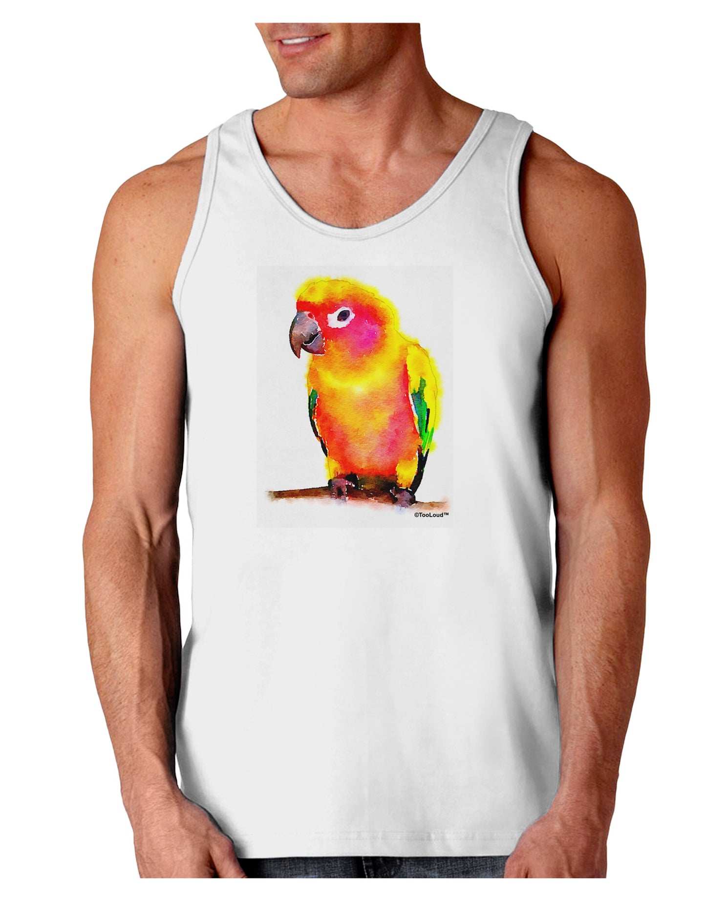 Sun Conure Parrot Watercolor Loose Tank Top-Loose Tank Top-TooLoud-White-Small-Davson Sales