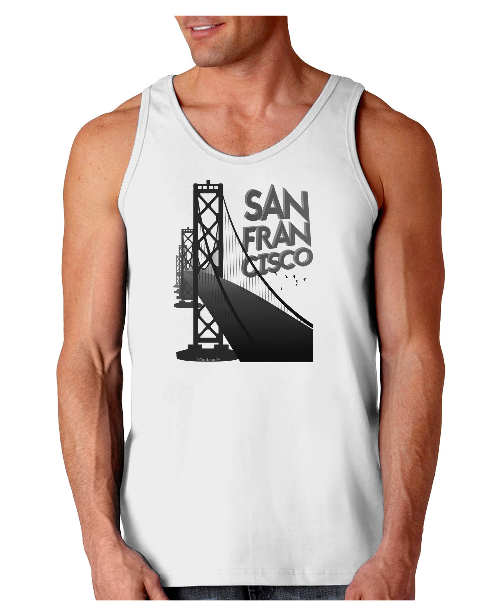 San Francisco Text Bay Bridge Loose Tank Top-Loose Tank Top-TooLoud-White-Small-Davson Sales