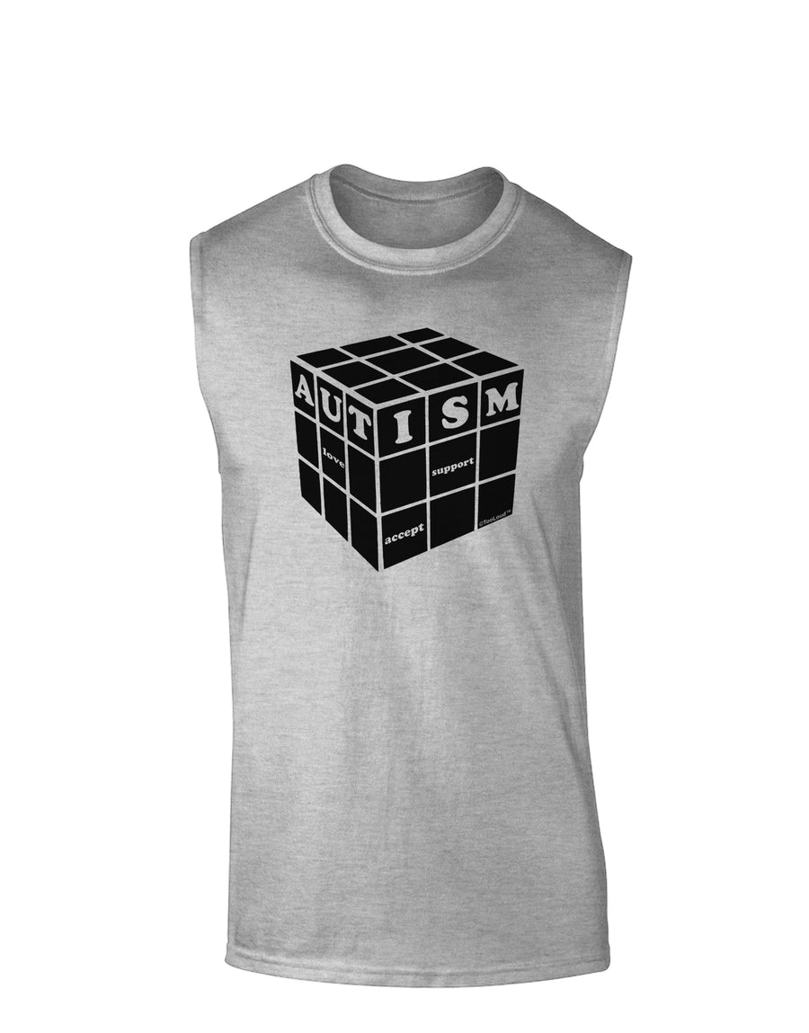 Autism Awareness - Cube B & W Muscle Shirt-TooLoud-White-Small-Davson Sales
