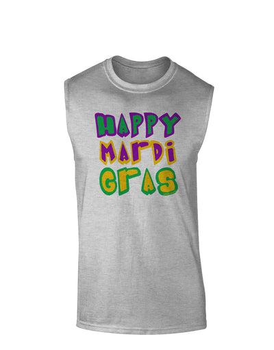 Happy Mardi Gras Text 2 Muscle Shirt-TooLoud-AshGray-Small-Davson Sales