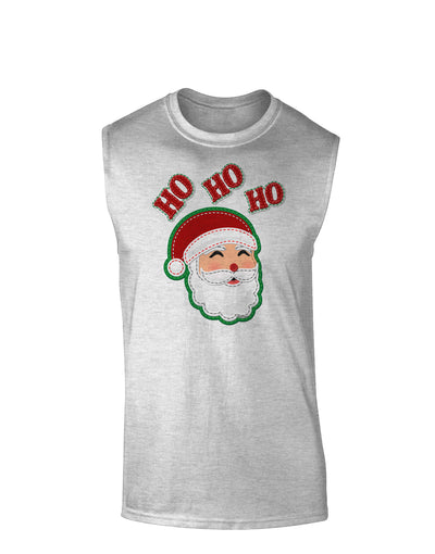 Ho Ho Ho Santa Claus Face Faux Applique Muscle Shirt