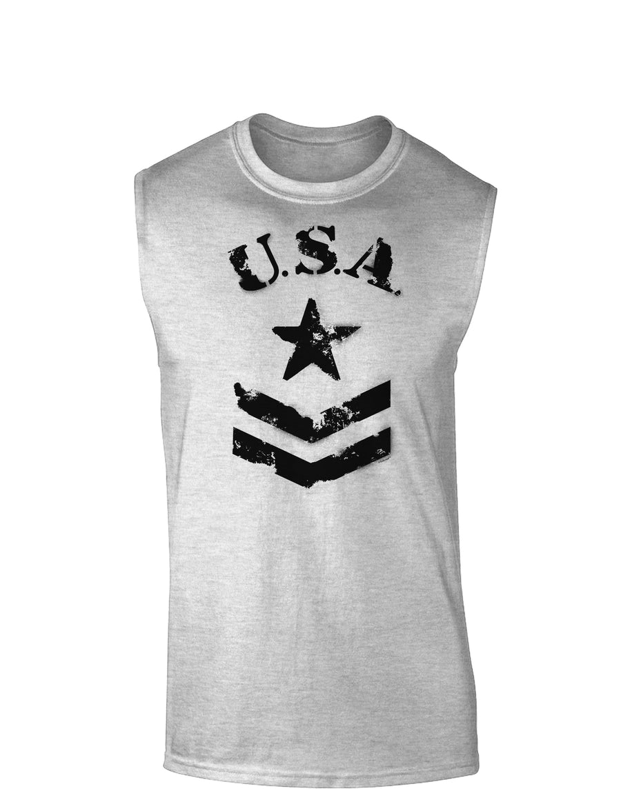 USA Military Star Stencil Logo Muscle Shirt-TooLoud-White-Small-Davson Sales