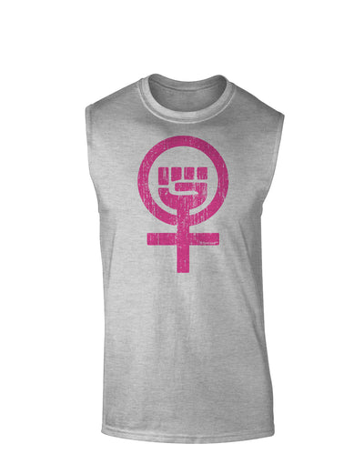 Pink Distressed Feminism Symbol Muscle Shirt-TooLoud-AshGray-Small-Davson Sales
