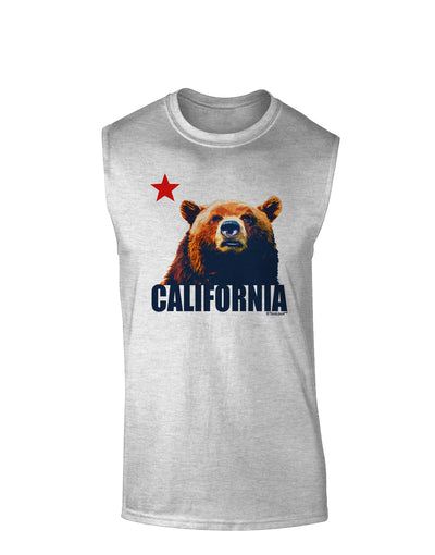 California Republic Design - Grizzly Bear and Star Muscle Shirt by TooLoud-TooLoud-AshGray-Small-Davson Sales