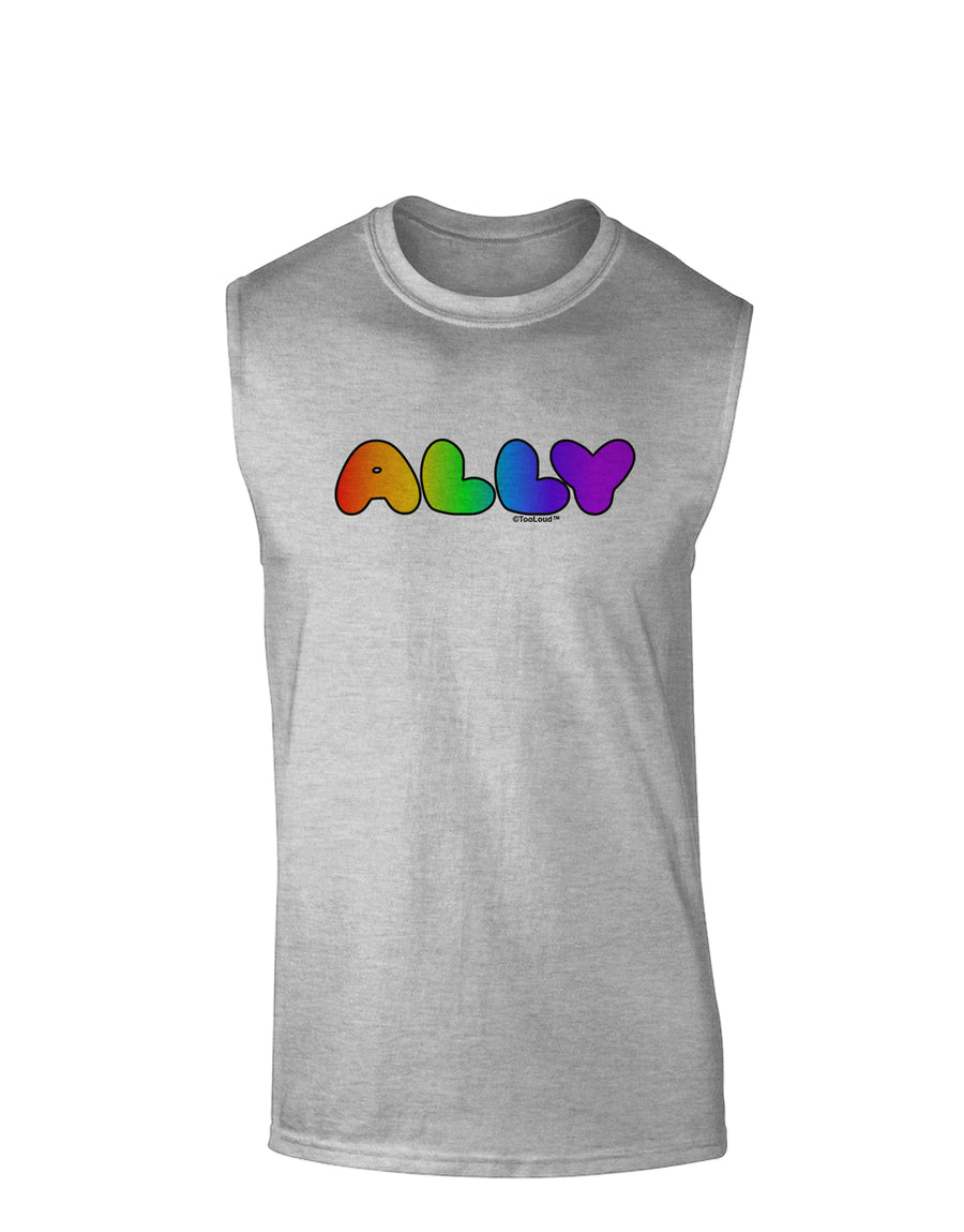 LGBT Ally Rainbow Text Muscle Shirt by TooLoud-TooLoud-White-Small-Davson Sales