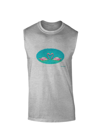 Love Birds - Flamingos Watercolor Muscle Shirt-TooLoud-AshGray-Small-Davson Sales