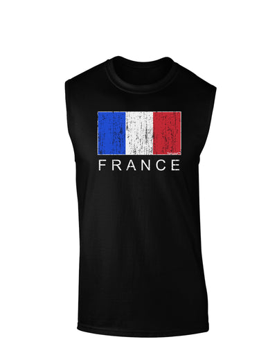 French Flag - France Text Distressed Dark Muscle Shirt  by TooLoud