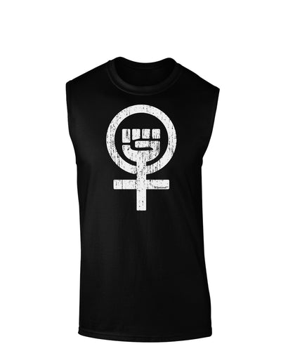 Distressed Feminism Symbol Dark Muscle Shirt-TooLoud-Black-Small-Davson Sales