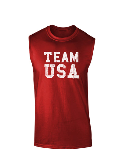 Team USA Distressed Text Dark Muscle Shirt-TooLoud-Red-Small-Davson Sales